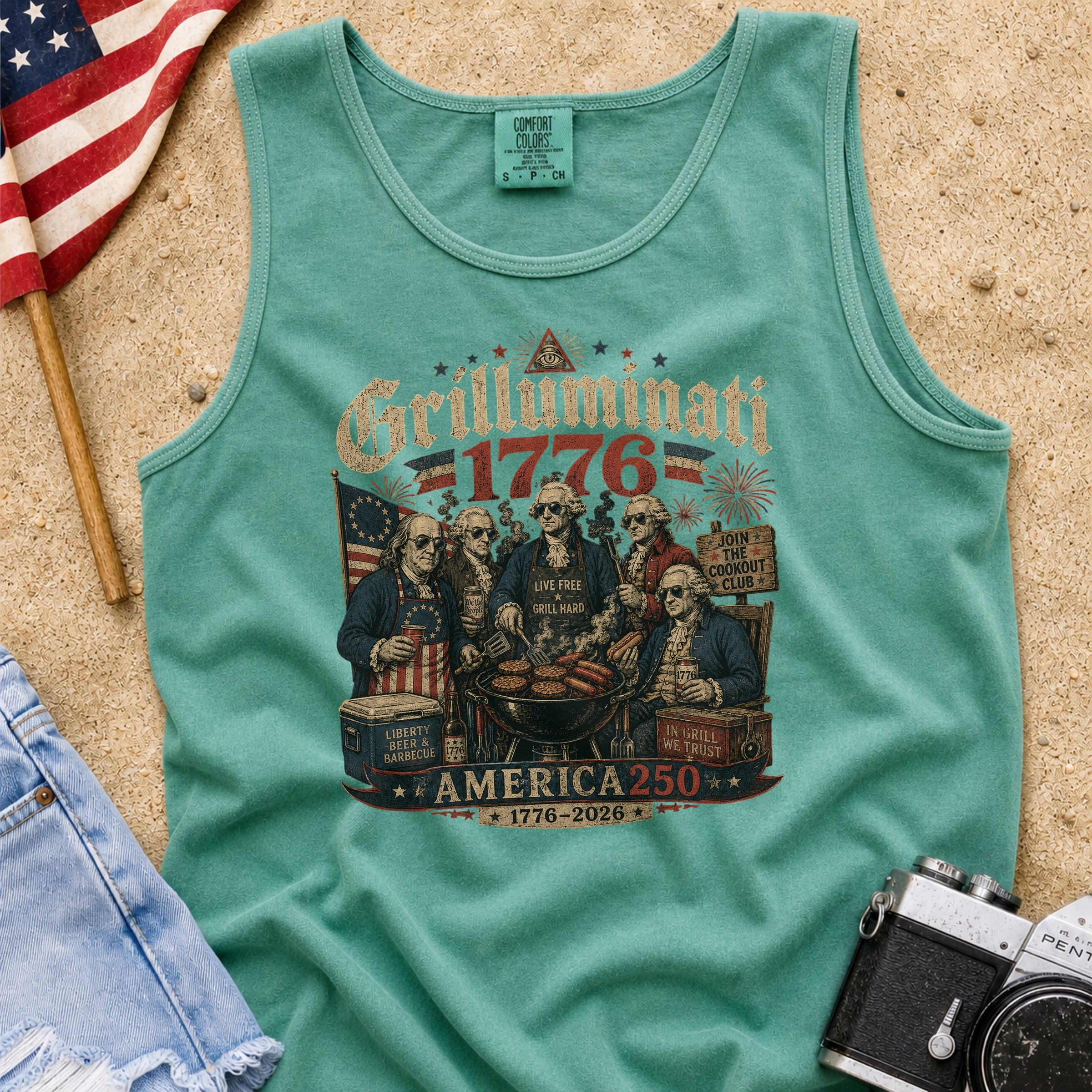 Founding Fathers Grilluminati Patriotic Tank Top, America250 1776–2026 Vintage Shirt Secondary image