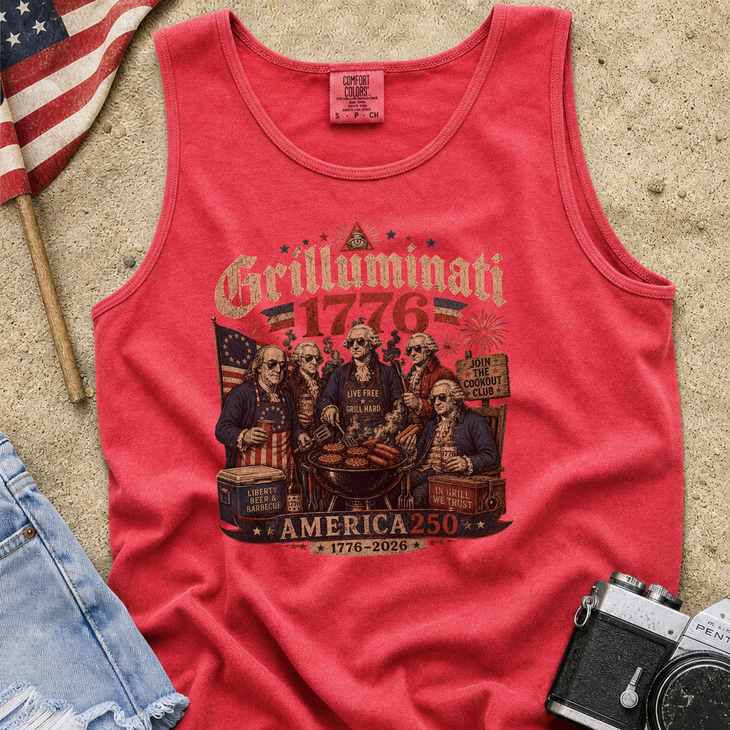 Founding Fathers Grilluminati Patriotic Tank Top, America250 1776–2026 Vintage Shirt