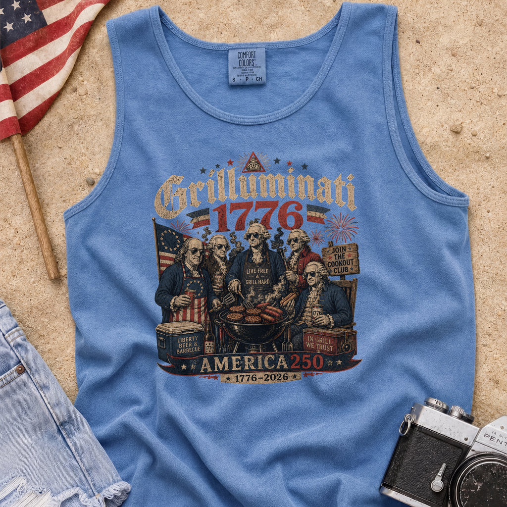 Founding Fathers Grilluminati Patriotic Tank Top, America250 1776–2026 Vintage Shirt