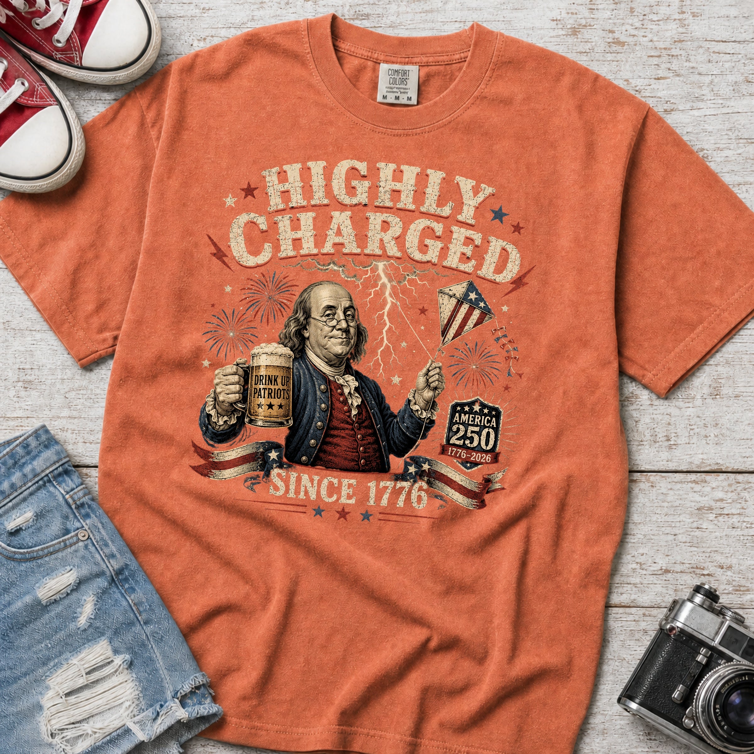 Highly Charged Since 1776 Benjamin Franklin Patriotic Beer America250 T-Shirt Secondary image