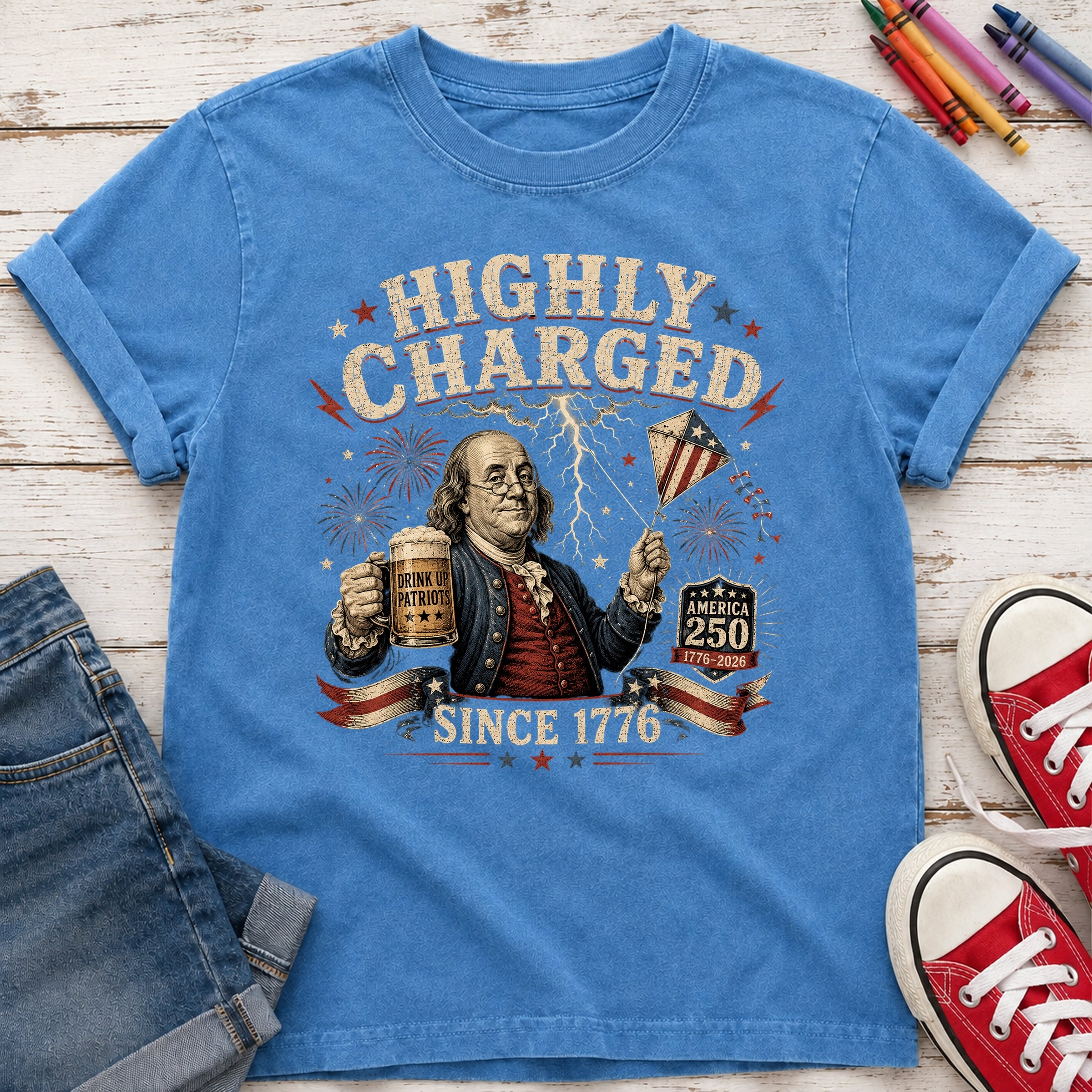 Highly Charged Since 1776 Benjamin Franklin Patriotic Beer America250 Youth Tee Secondary image