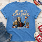 Highly Charged Since 1776 Benjamin Franklin Patriotic Beer America250 Youth Tee