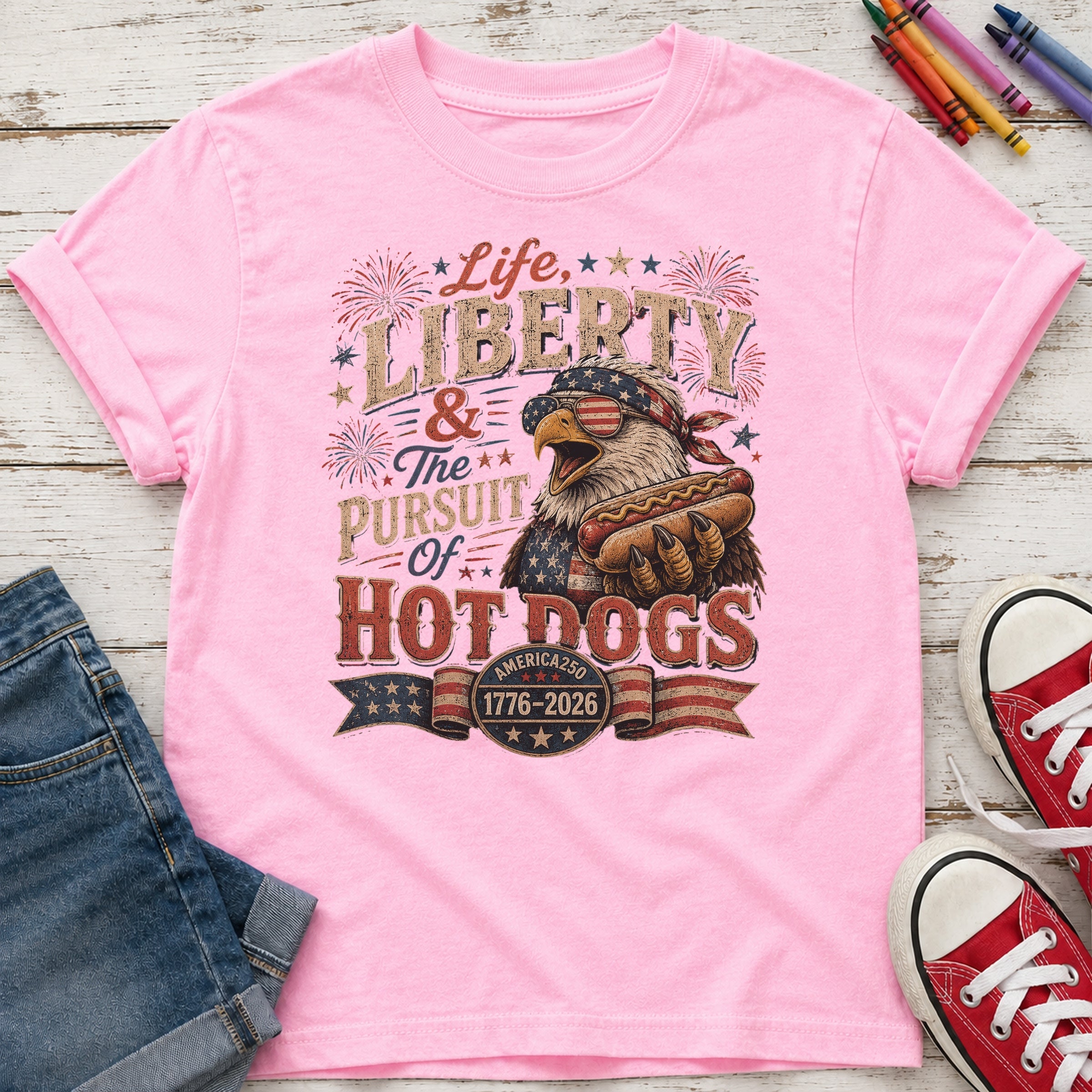 Life, Liberty & The Hot Dogs Patriotic Eagle BBQ America 250 Youth Tee Main image