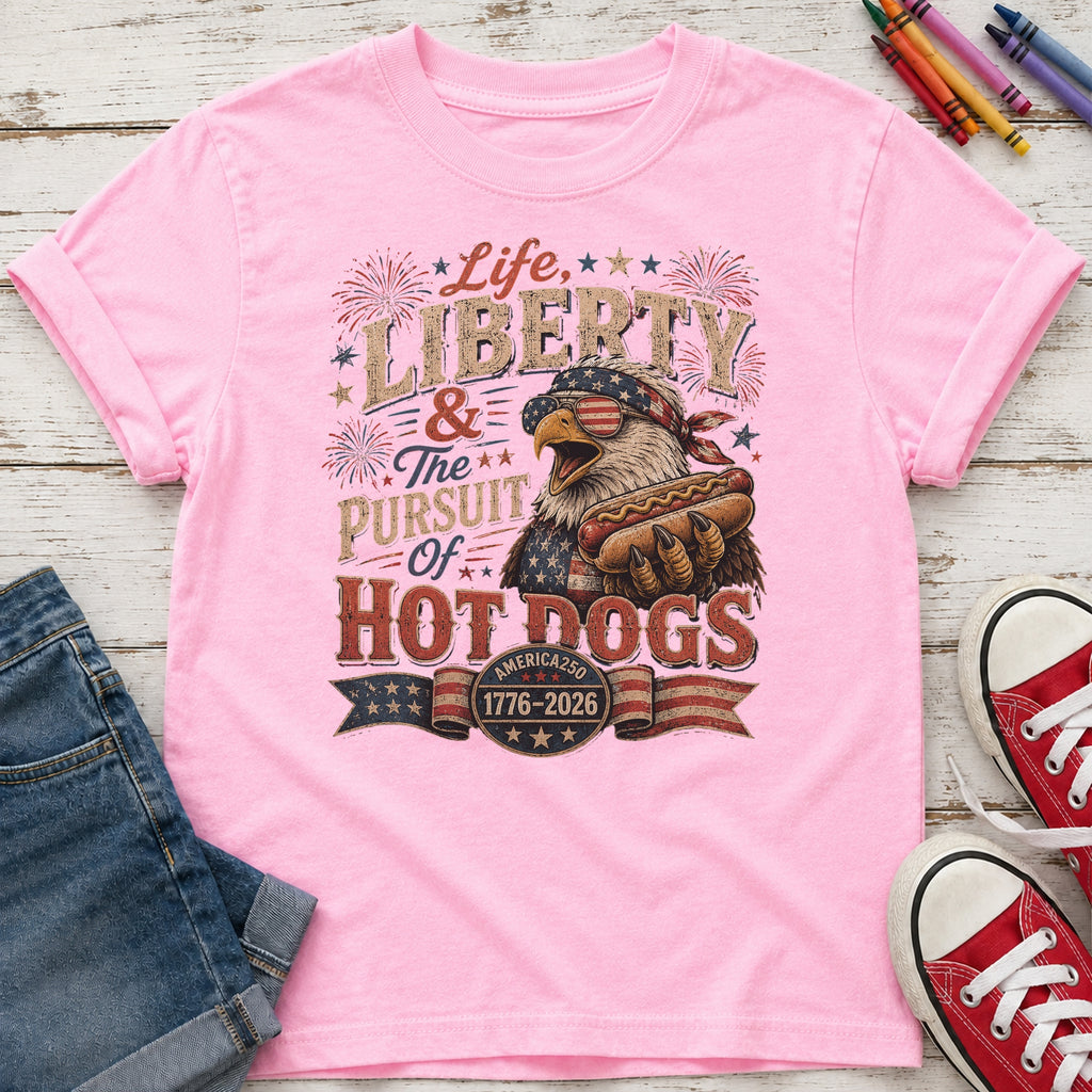 Life, Liberty & The Hot Dogs Patriotic Eagle BBQ America 250 Youth Tee