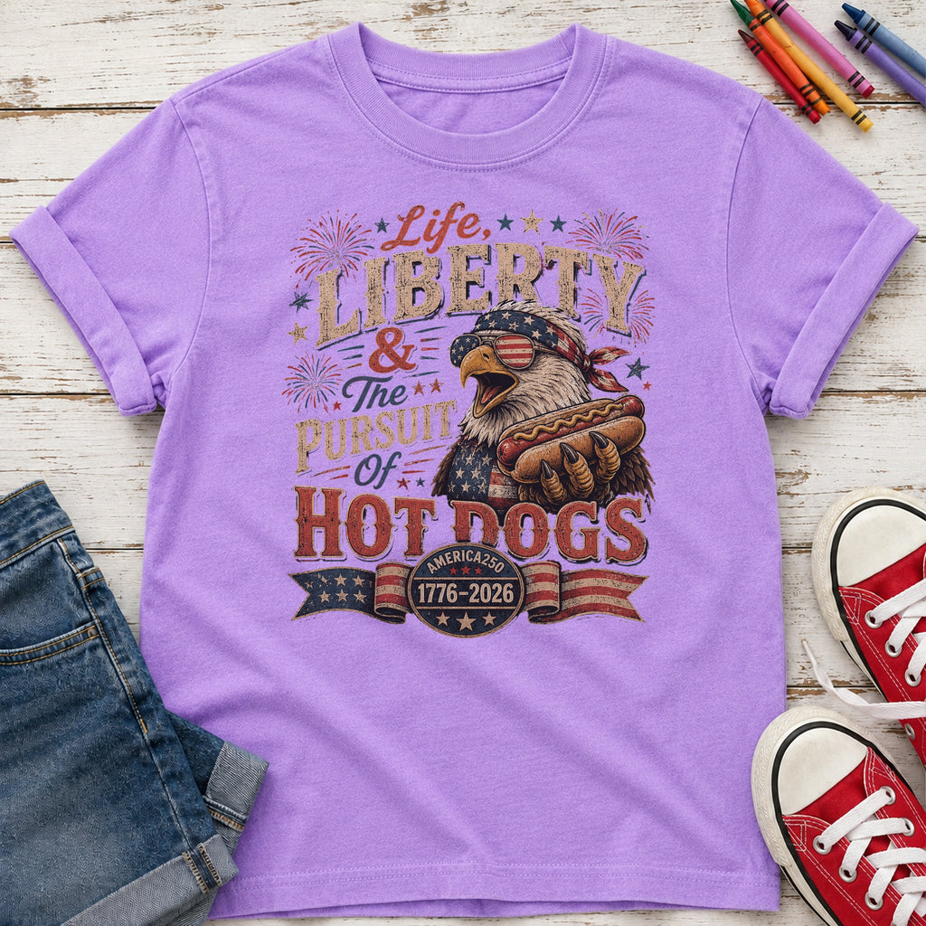 Life, Liberty & The Hot Dogs Patriotic Eagle BBQ America 250 Youth Tee