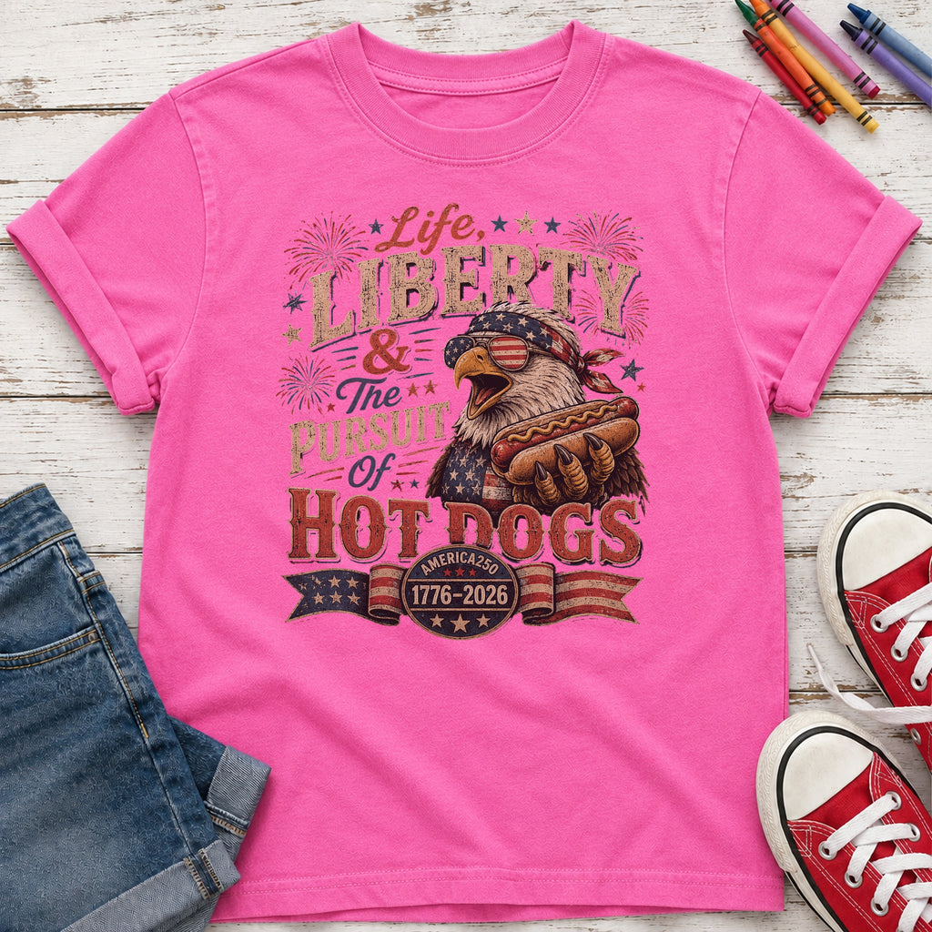 Life, Liberty & The Hot Dogs Patriotic Eagle BBQ America 250 Youth Tee