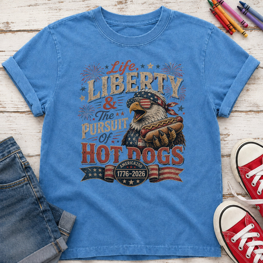 Life, Liberty & The Hot Dogs Patriotic Eagle BBQ America 250 Youth Tee