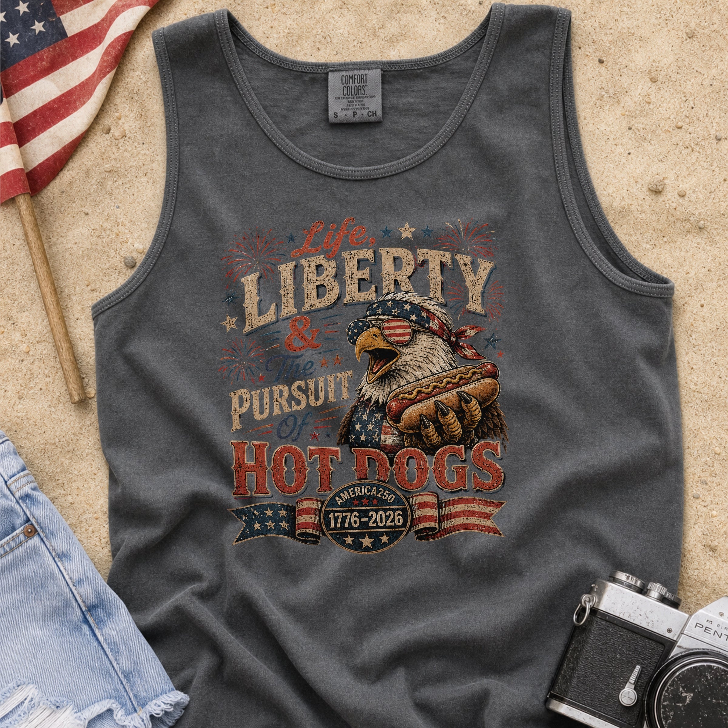 Life, Liberty & The Hot Dogs Patriotic Eagle BBQ America 250 Tank Top Main image
