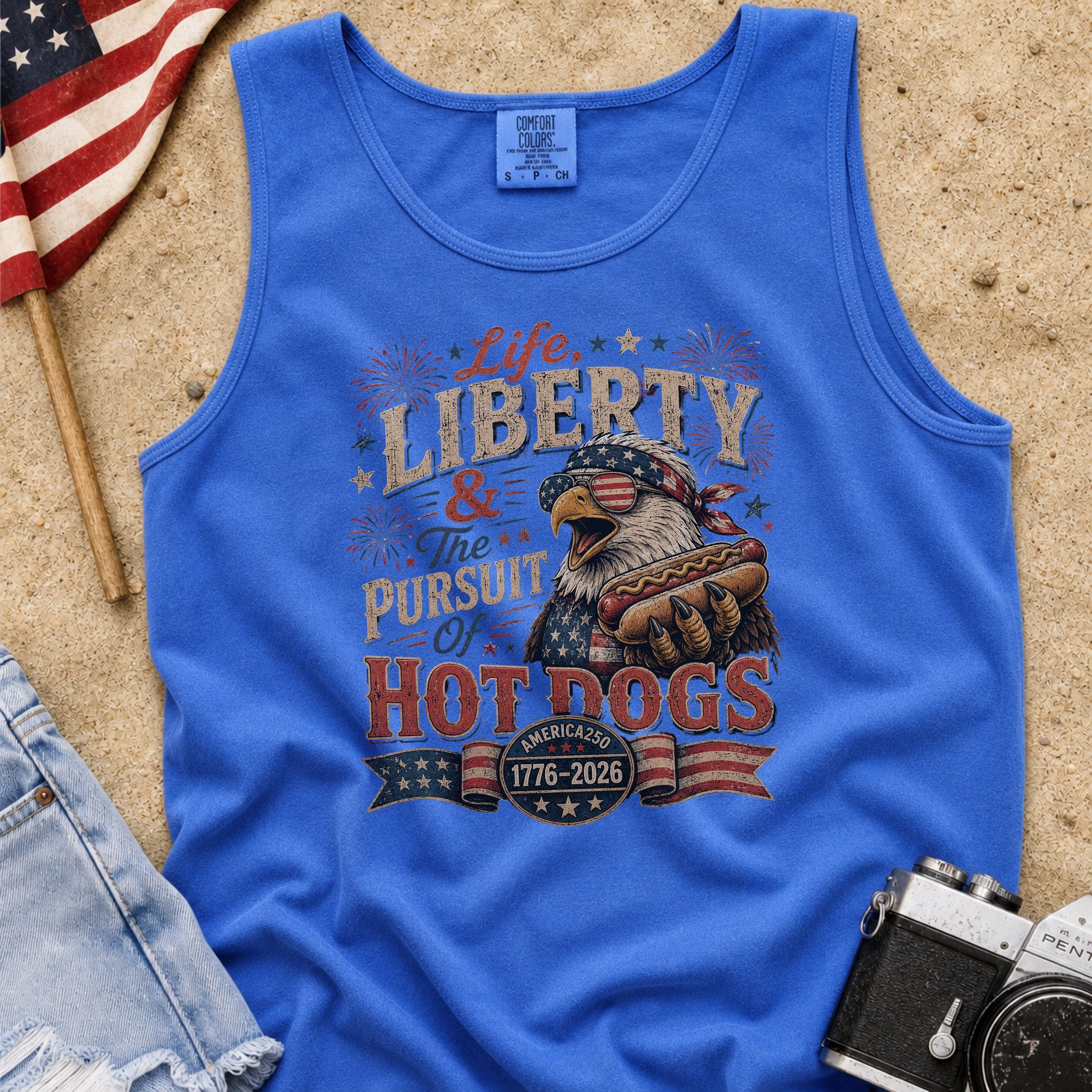 Life, Liberty & The Hot Dogs Patriotic Eagle BBQ America 250 Tank Top