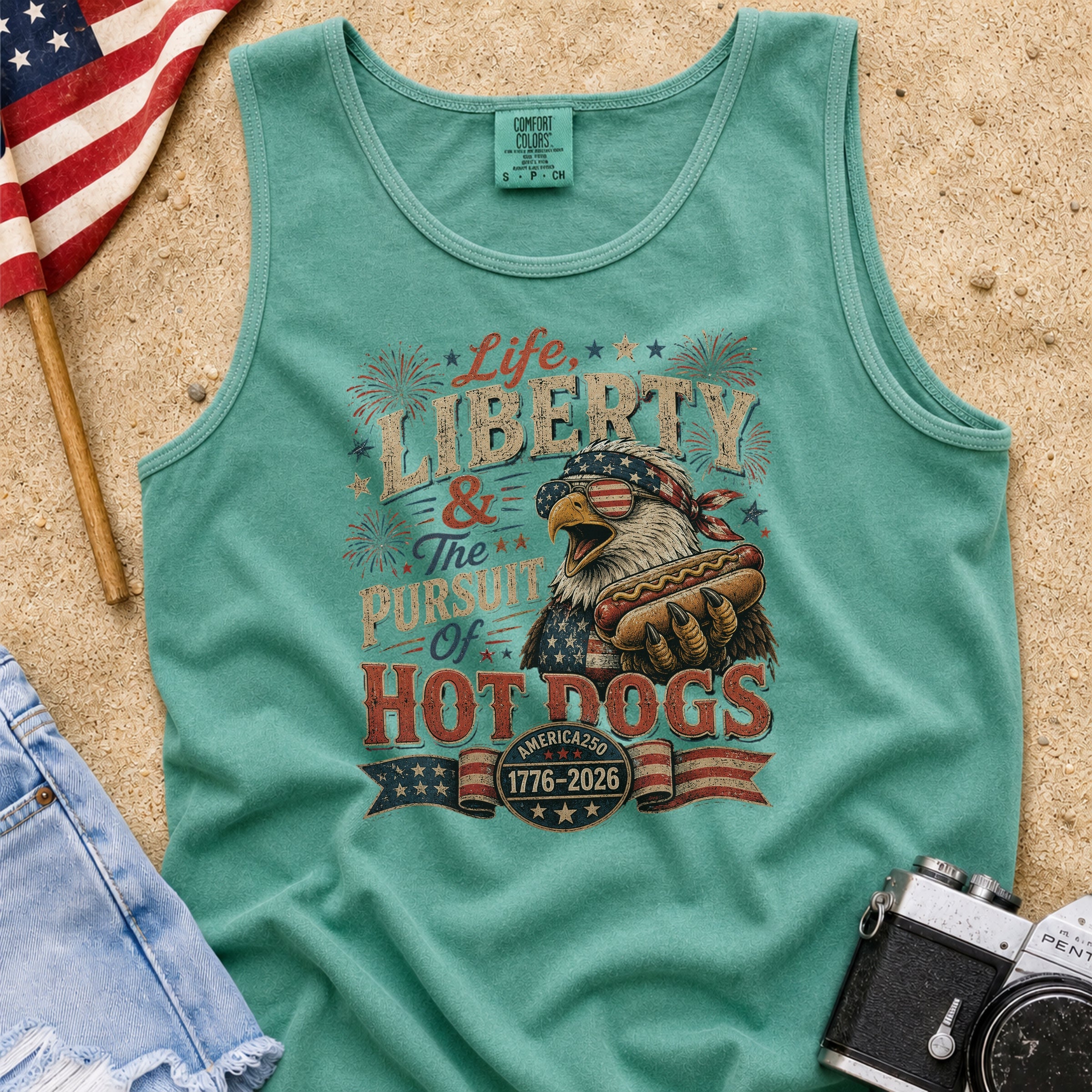 Life, Liberty & The Hot Dogs Patriotic Eagle BBQ America 250 Tank Top Secondary image