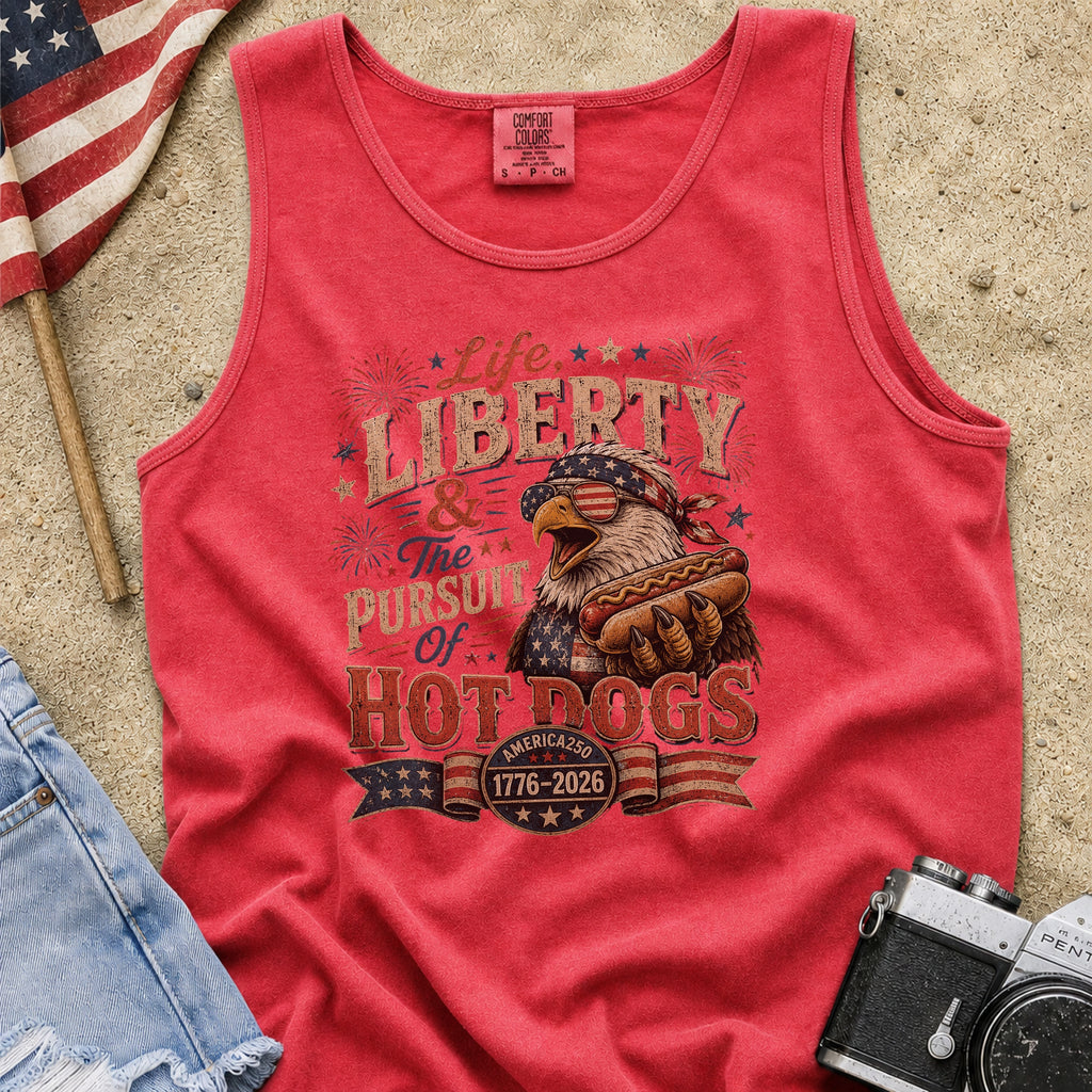Life, Liberty & The Hot Dogs Patriotic Eagle BBQ America 250 Tank Top