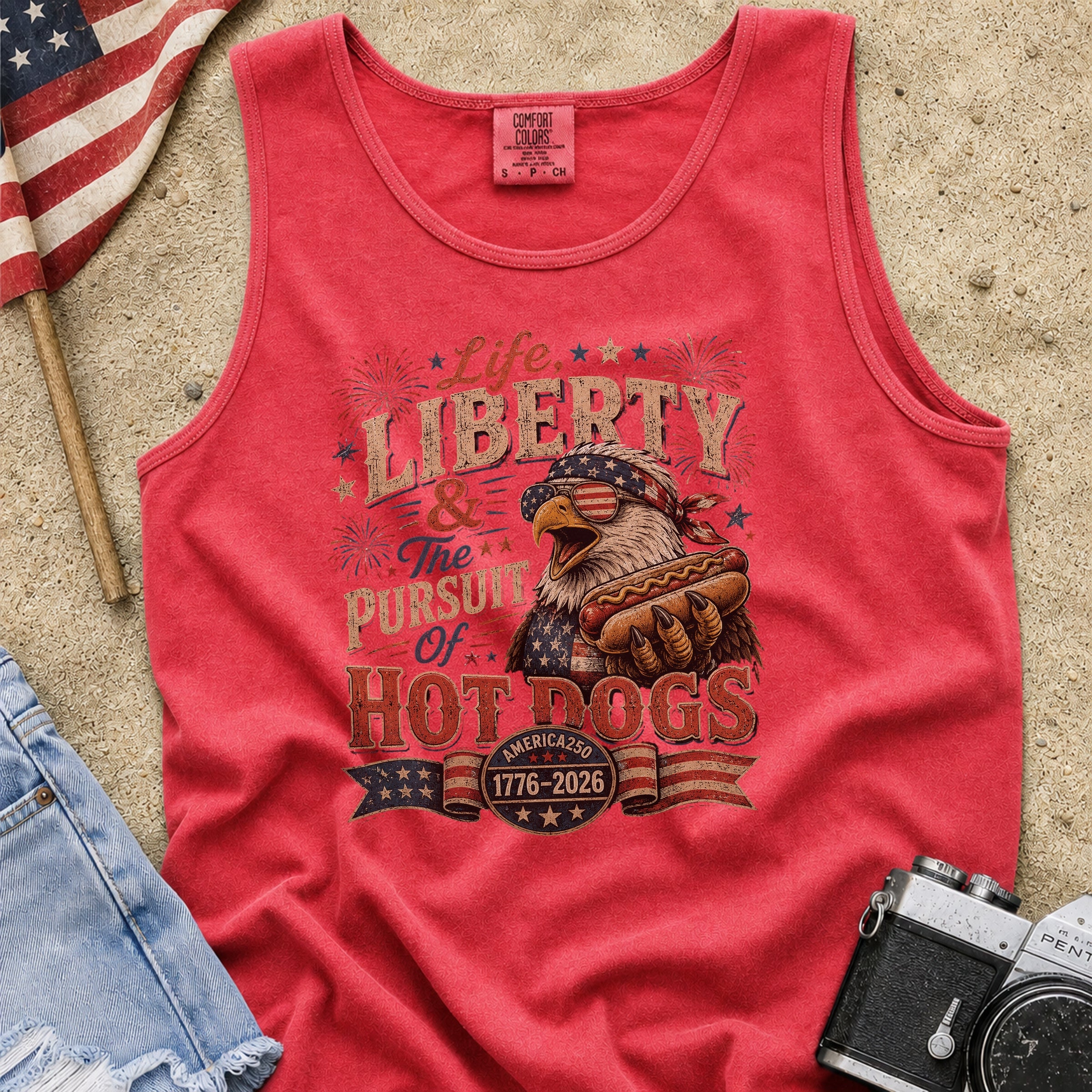 Life, Liberty & The Hot Dogs Patriotic Eagle BBQ America 250 Tank Top
