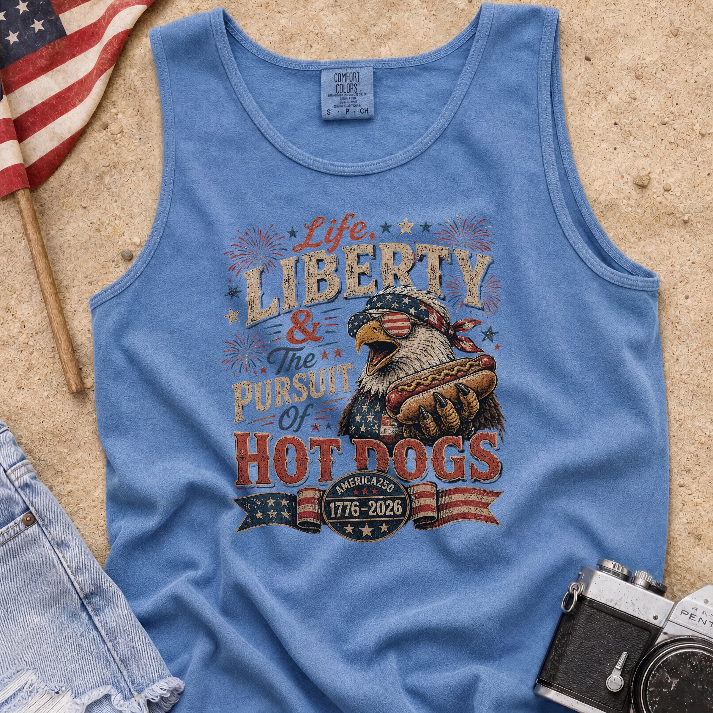 Life, Liberty & The Hot Dogs Patriotic Eagle BBQ America 250 Tank Top