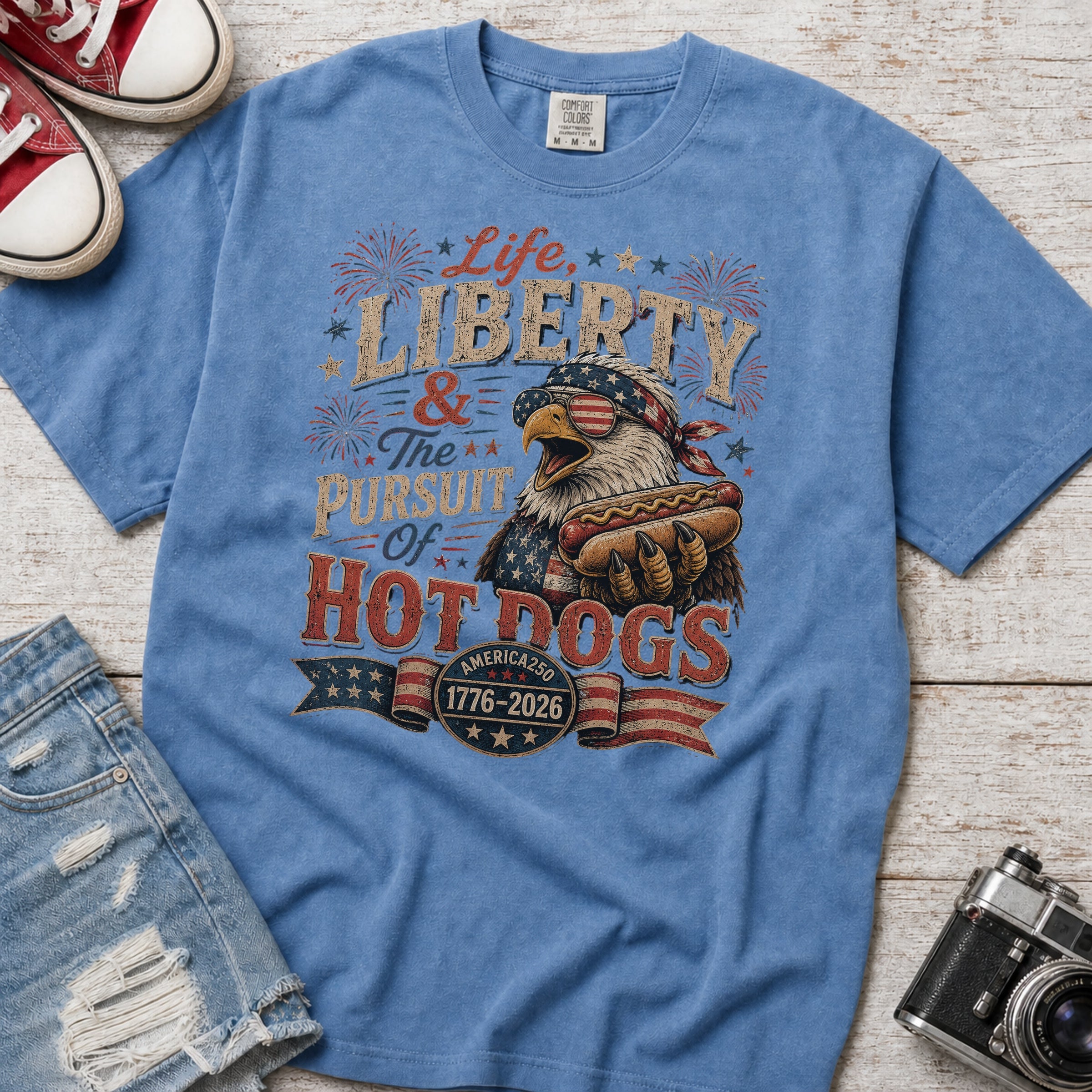 Life, Liberty & The Hot Dogs Patriotic Eagle BBQ America 250 T-Shirt Main image