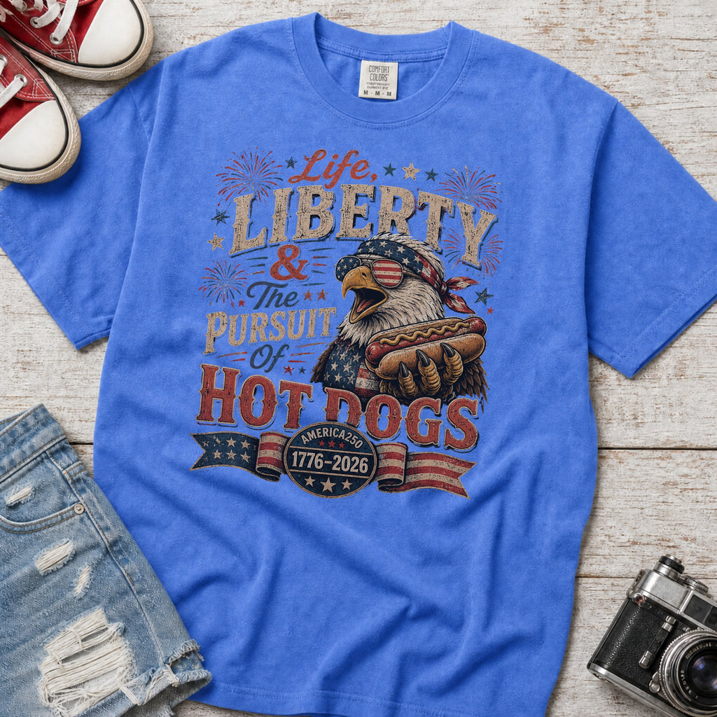 Life, Liberty & The Hot Dogs Patriotic Eagle BBQ America 250 T-Shirt