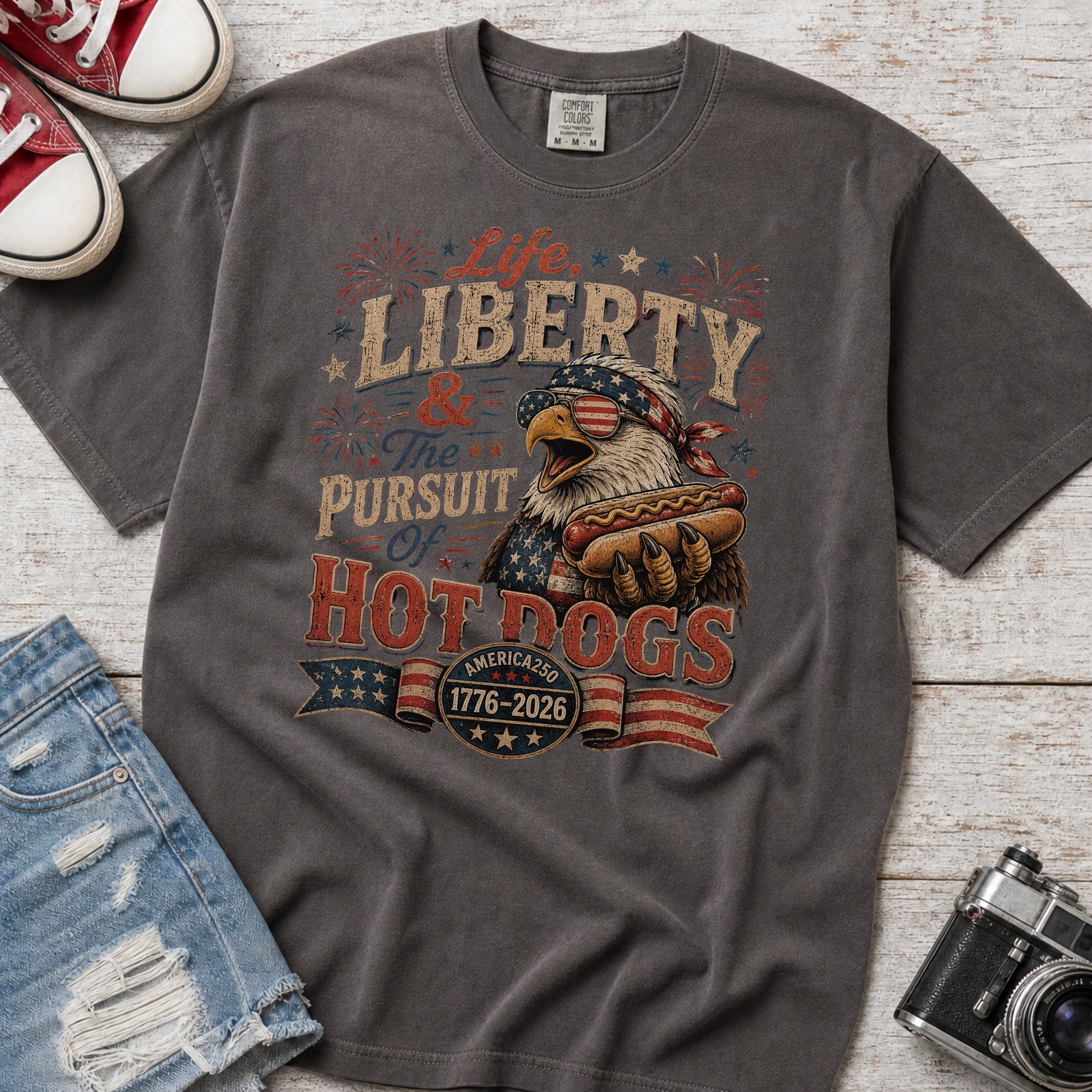 Life, Liberty & The Hot Dogs Patriotic Eagle BBQ America 250 T-Shirt Secondary image