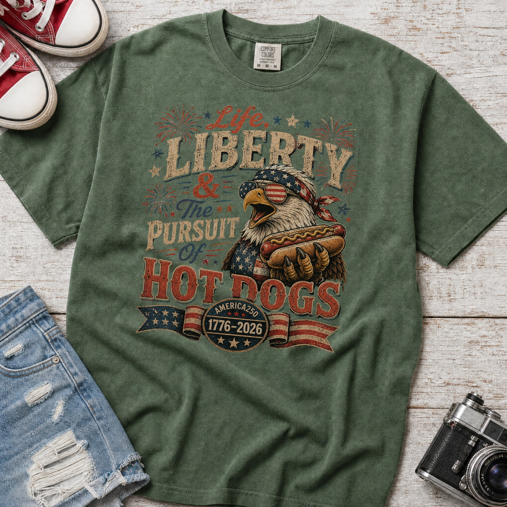 Life, Liberty & The Hot Dogs Patriotic Eagle BBQ America 250 T-Shirt