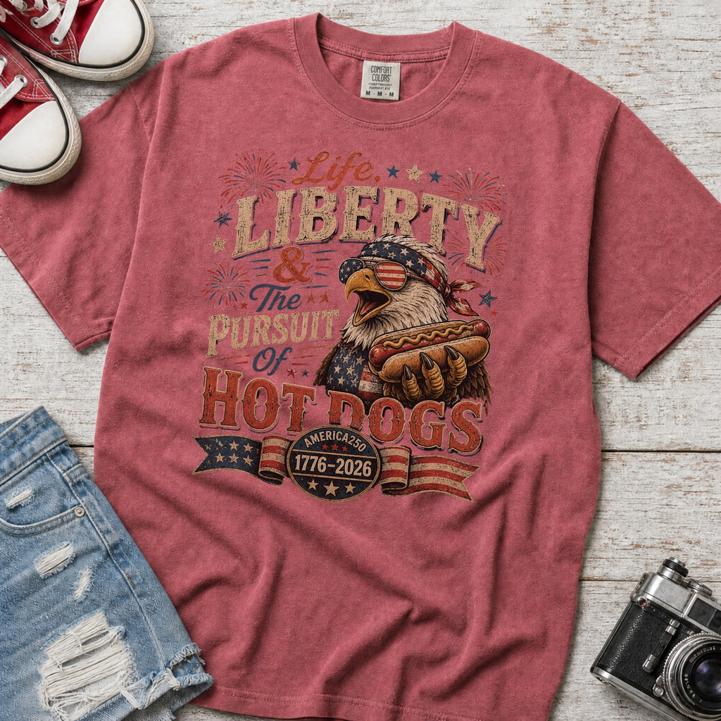 Life, Liberty & The Hot Dogs Patriotic Eagle BBQ America 250 T-Shirt