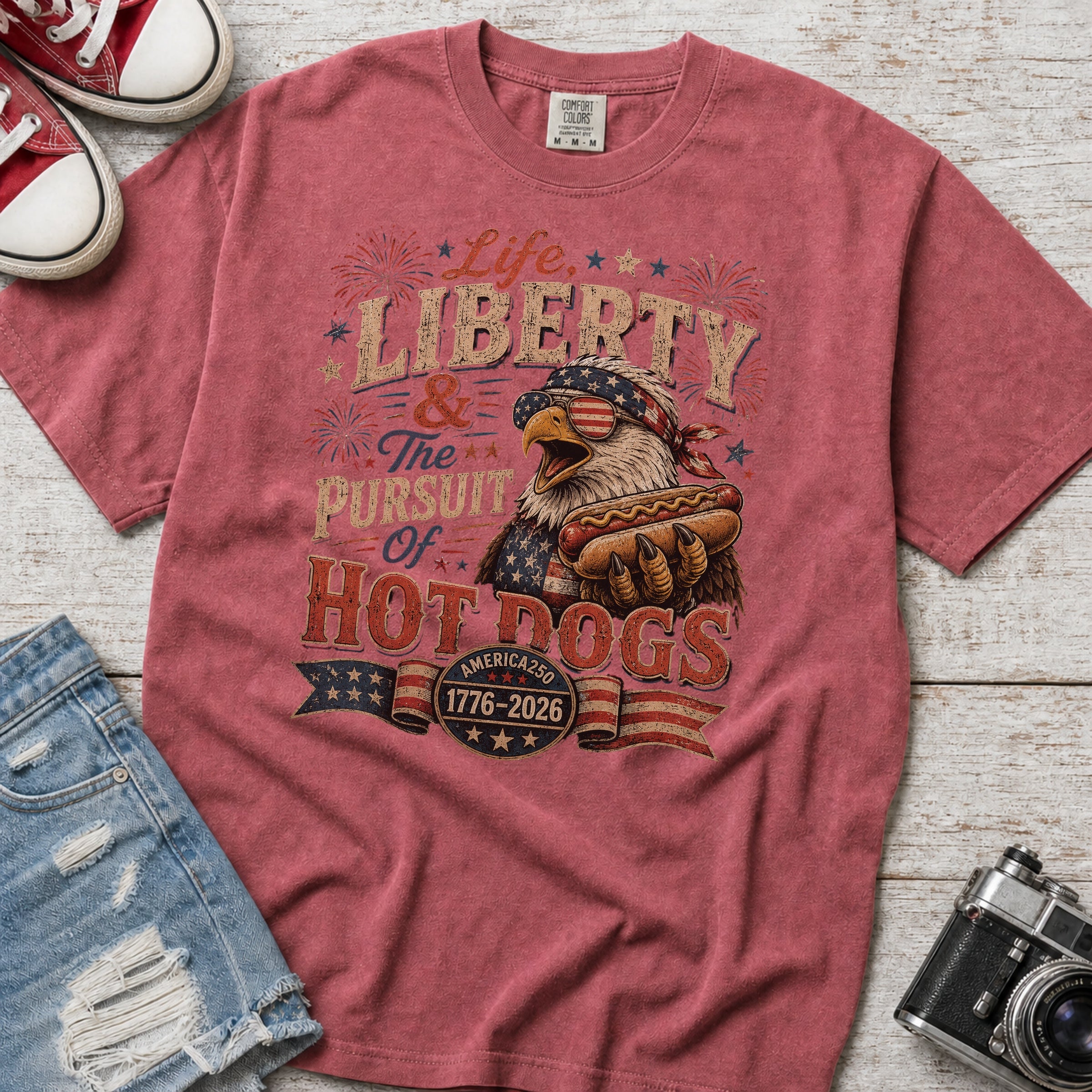 Life, Liberty & The Hot Dogs Patriotic Eagle BBQ America 250 T-Shirt
