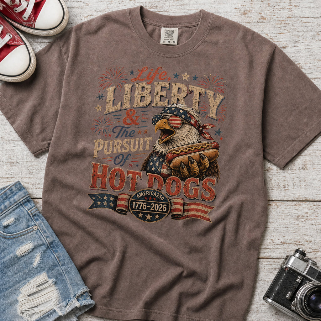 Life, Liberty & The Hot Dogs Patriotic Eagle BBQ America 250 T-Shirt