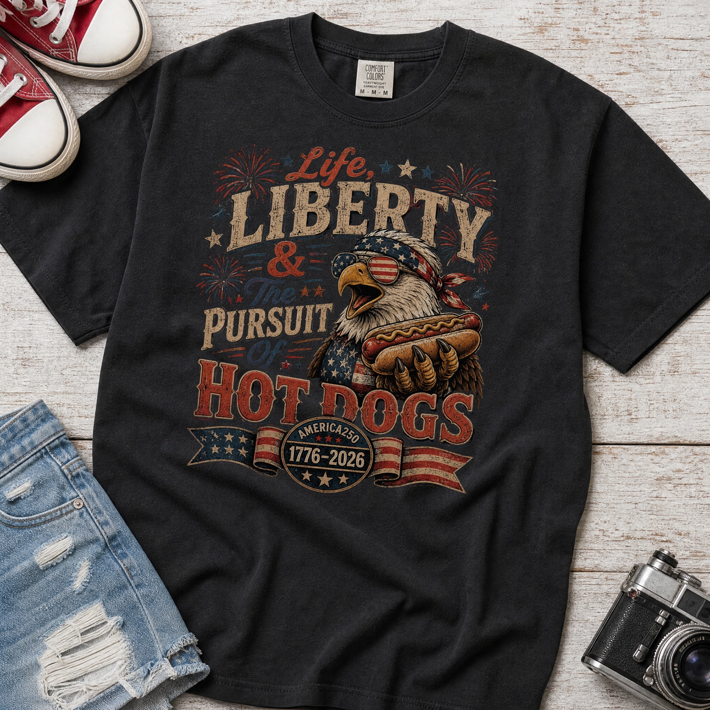 Life, Liberty & The Hot Dogs Patriotic Eagle BBQ America 250 T-Shirt