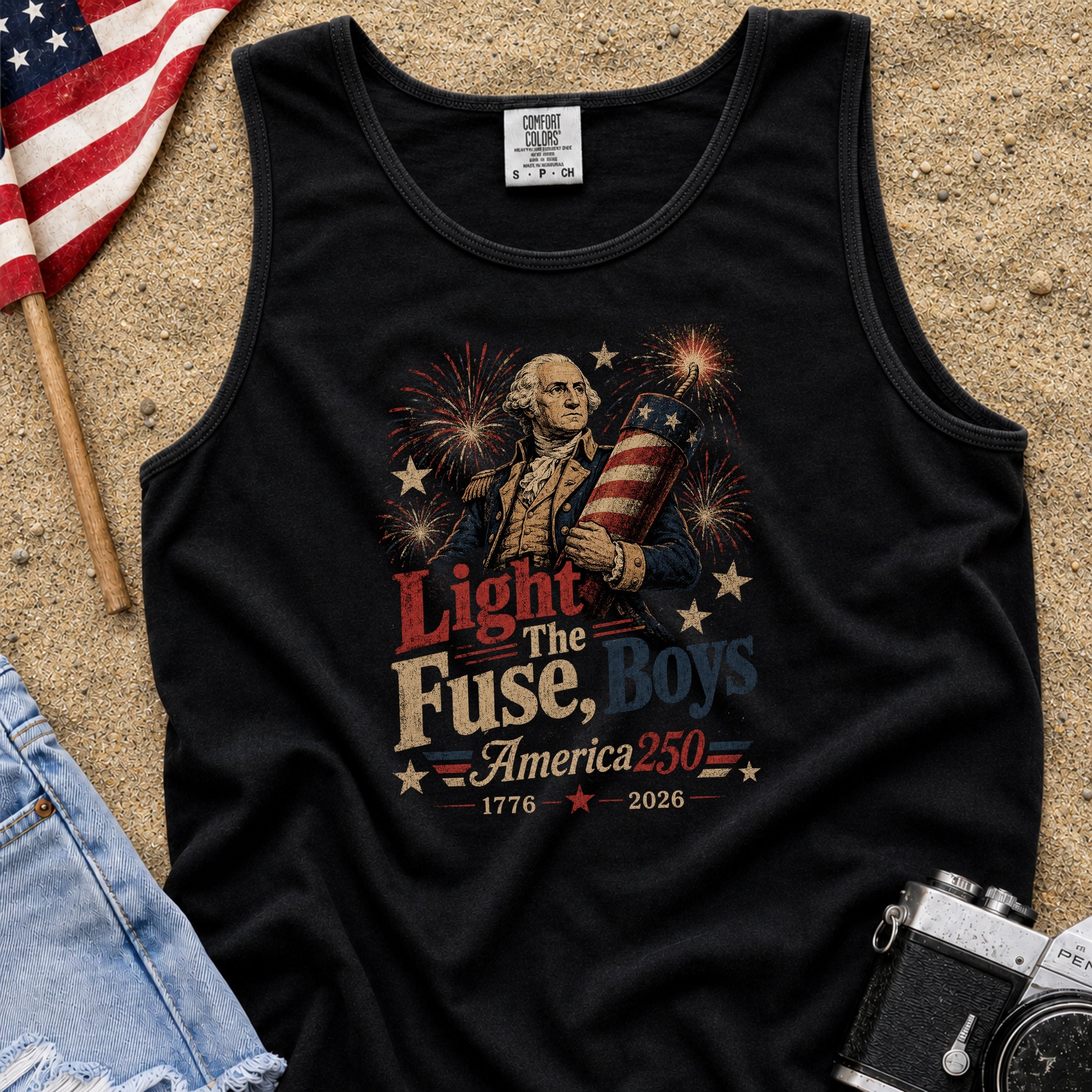 Light the Fuse, Boys Vintage America 250 Fourth of July Tank Top Main image