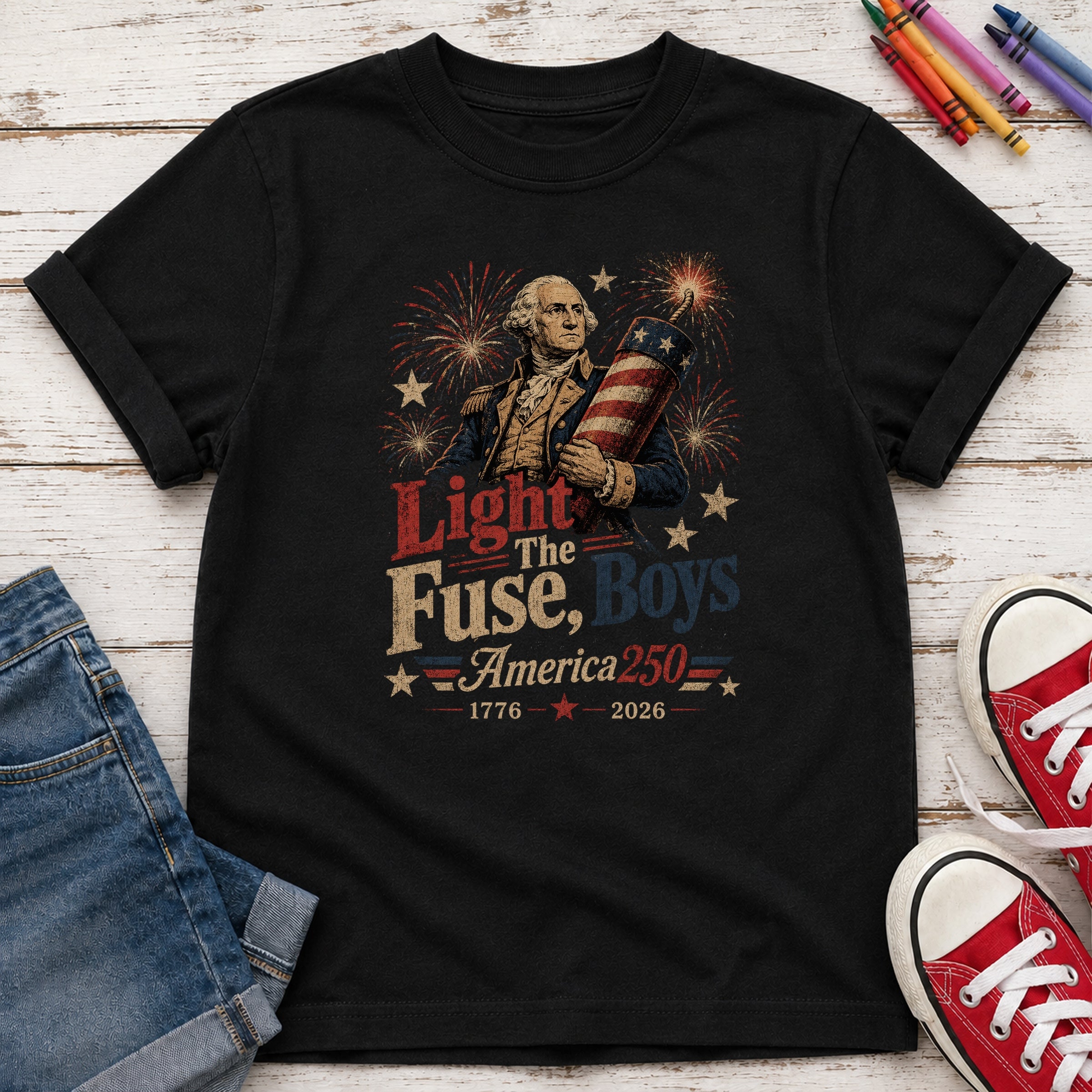 Light the Fuse, Boys Vintage America 250 Fourth of July Youth Tee