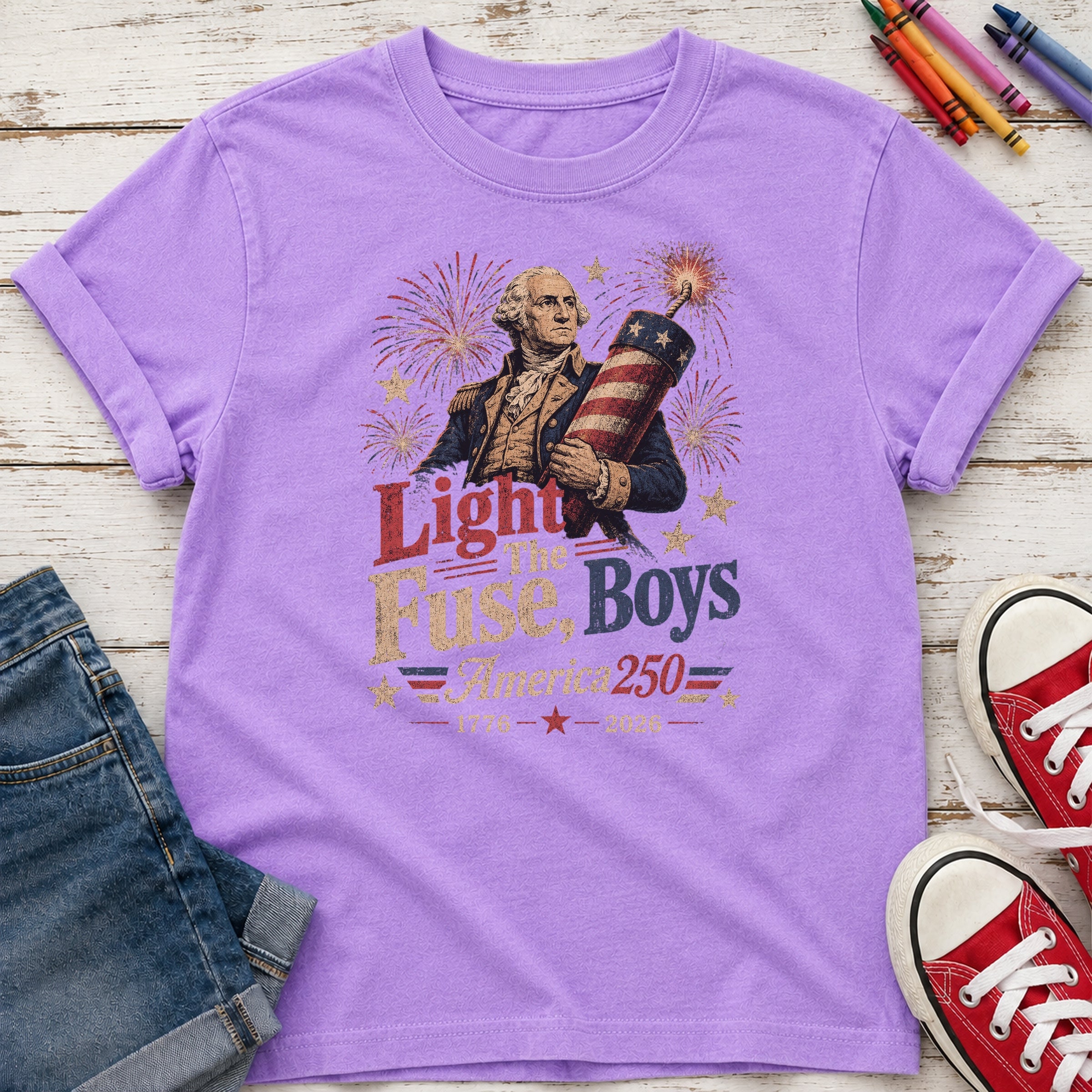 Light the Fuse, Boys Vintage America 250 Fourth of July Youth Tee