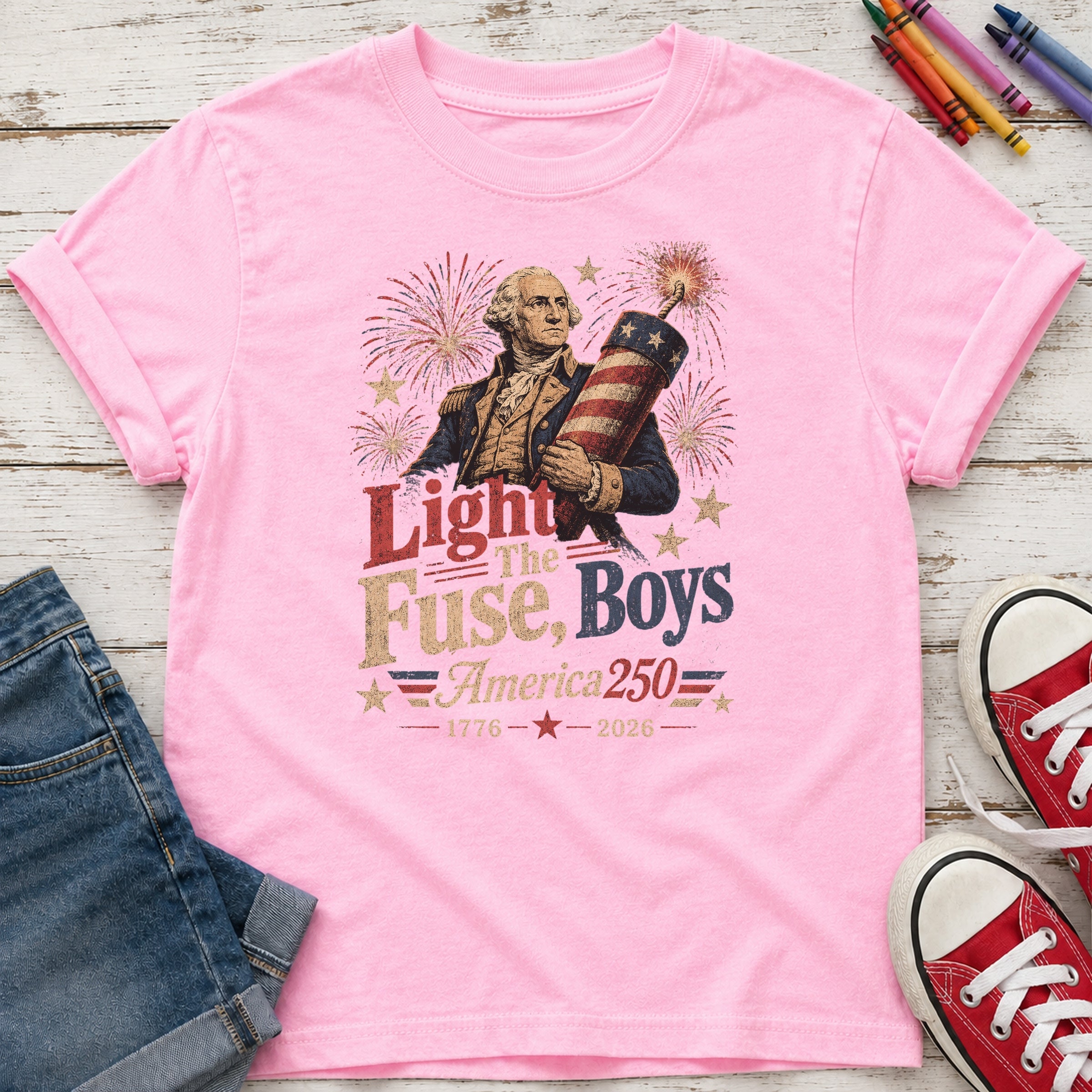 Light the Fuse, Boys Vintage America 250 Fourth of July Youth Tee