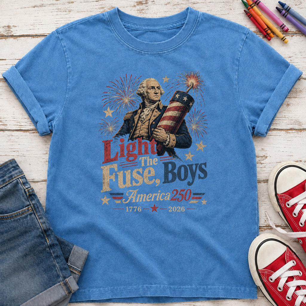 Light the Fuse, Boys Vintage America 250 Fourth of July Youth Tee