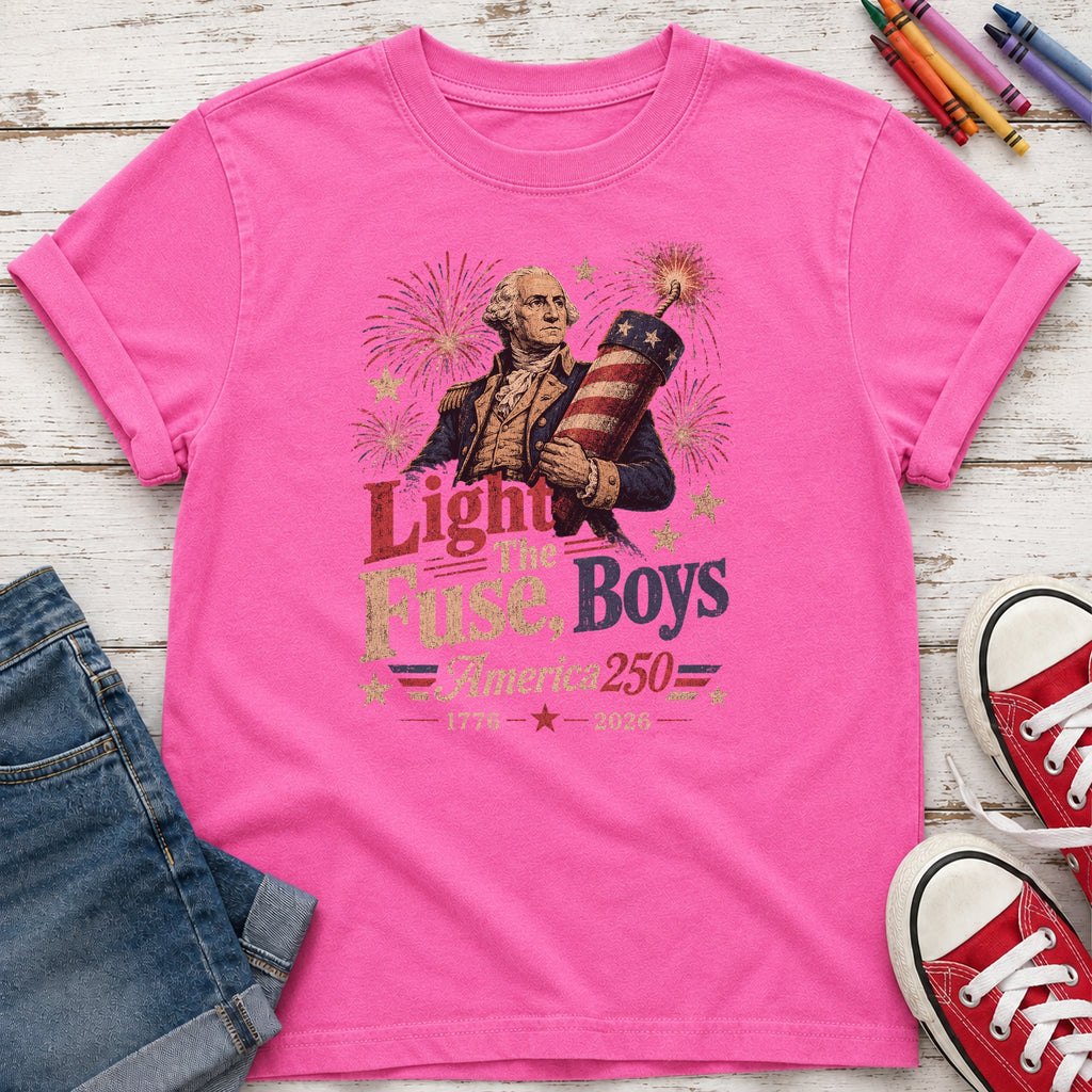 Light the Fuse, Boys Vintage America 250 Fourth of July Youth Tee
