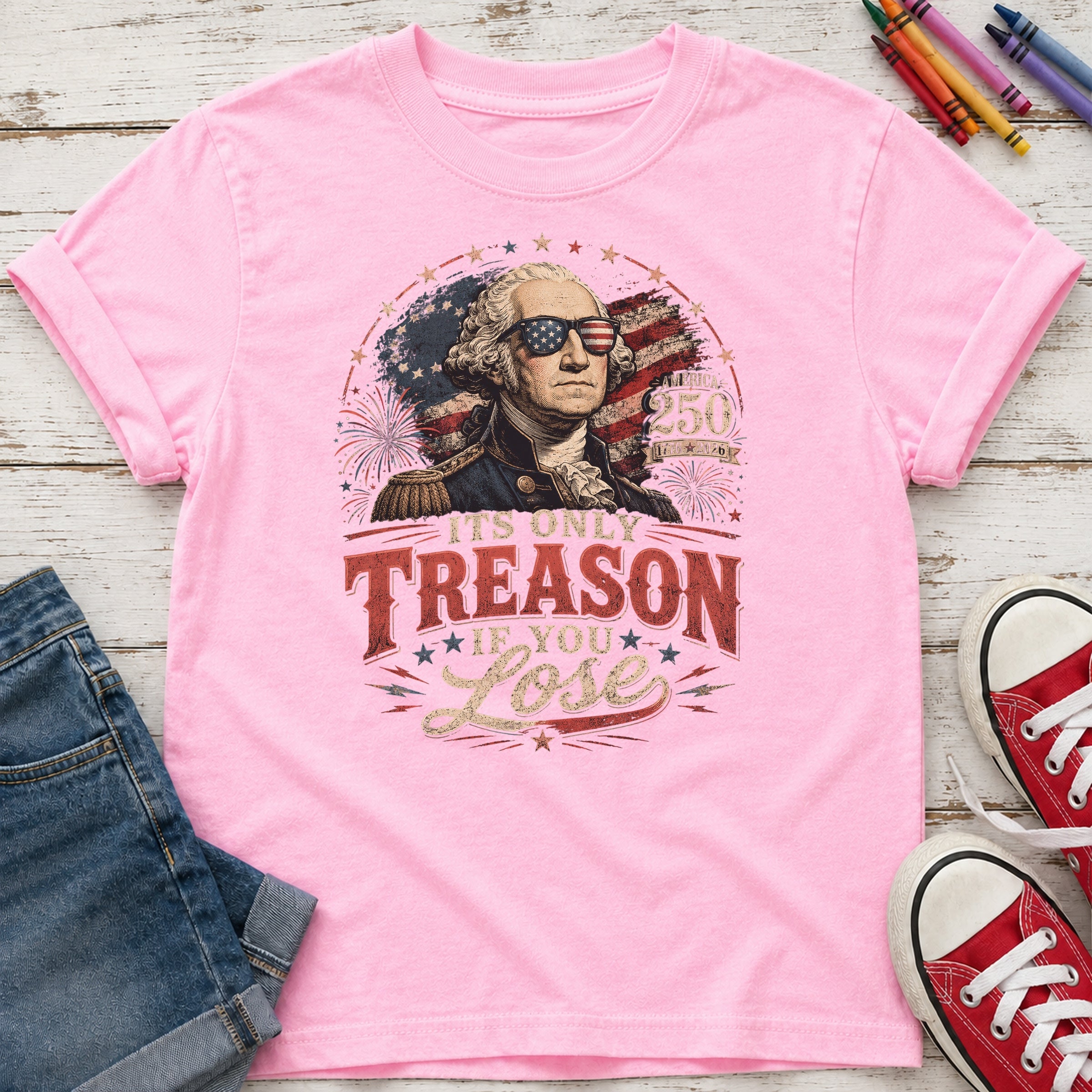 It's Only Treason If You Lose Patriotic George Washington Flag Youth Tee