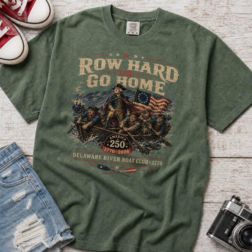 Row Hard or Go Home T-Shirt, Delaware Row Boat Club America 250 Tee