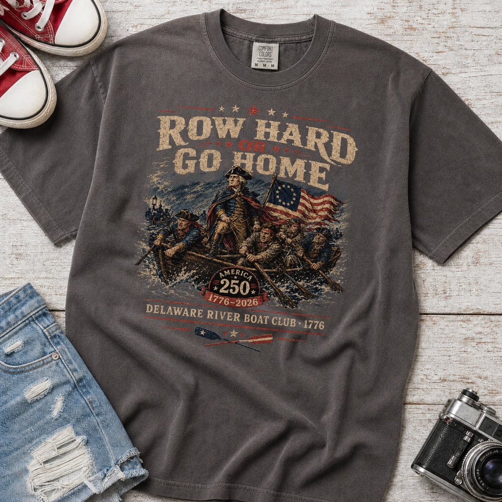 Row Hard or Go Home T-Shirt, Delaware Row Boat Club America 250 Tee