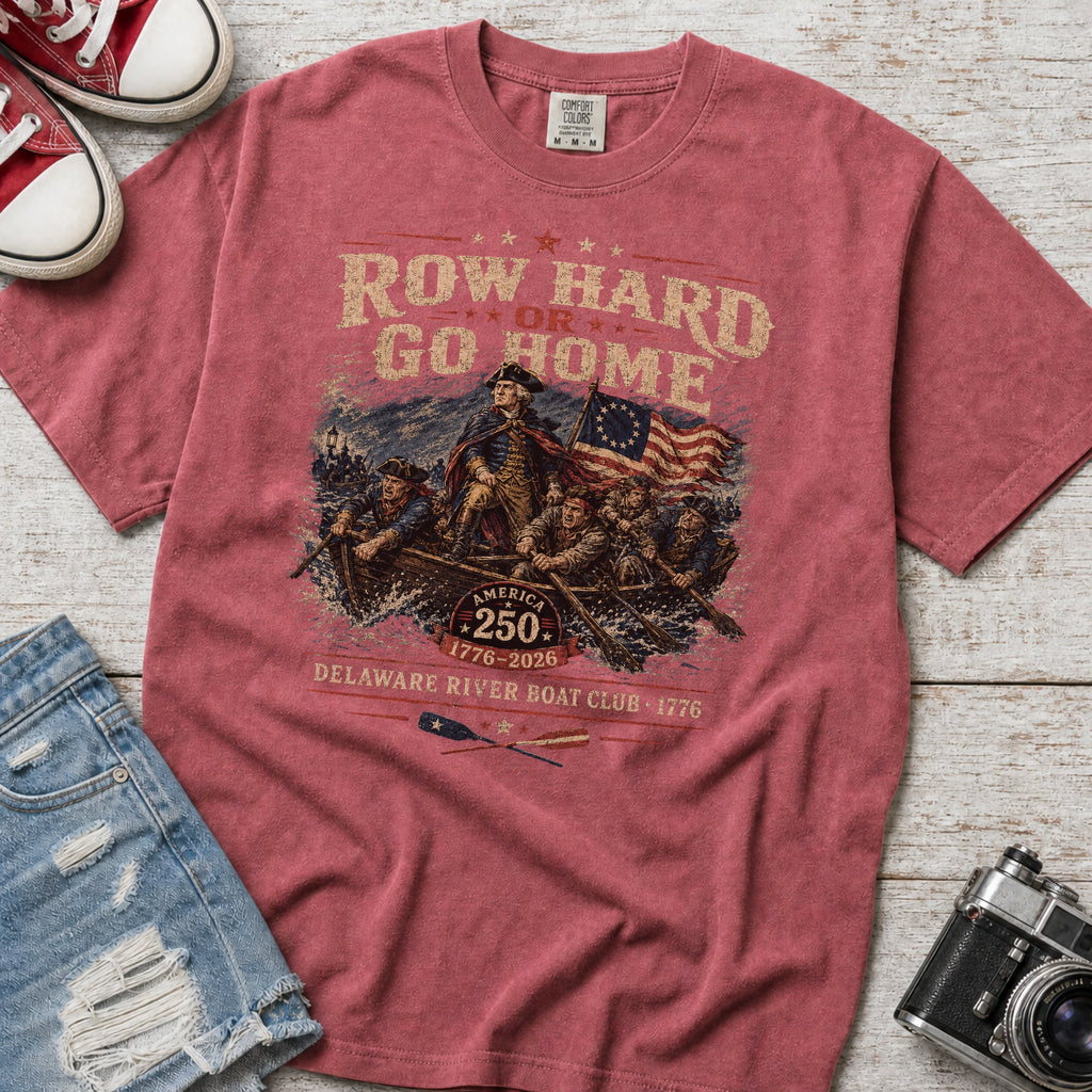 Row Hard or Go Home T-Shirt, Delaware Row Boat Club America 250 Tee