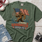 Stars, Stripes & Sasquatch T-Shirt, Patriotic America 250 Bigfoot Graphic Tee