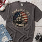 America 250 Vintage Ship & Flag T-Shirt, 1776–2026 Independence Tee