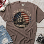 America 250 Vintage Ship & Flag T-Shirt, 1776–2026 Independence Tee