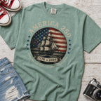 America 250 Vintage Ship & Flag T-Shirt, 1776–2026 Independence Tee