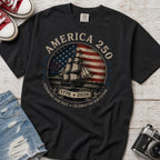 America 250 Vintage Ship & Flag T-Shirt, 1776–2026 Independence Tee