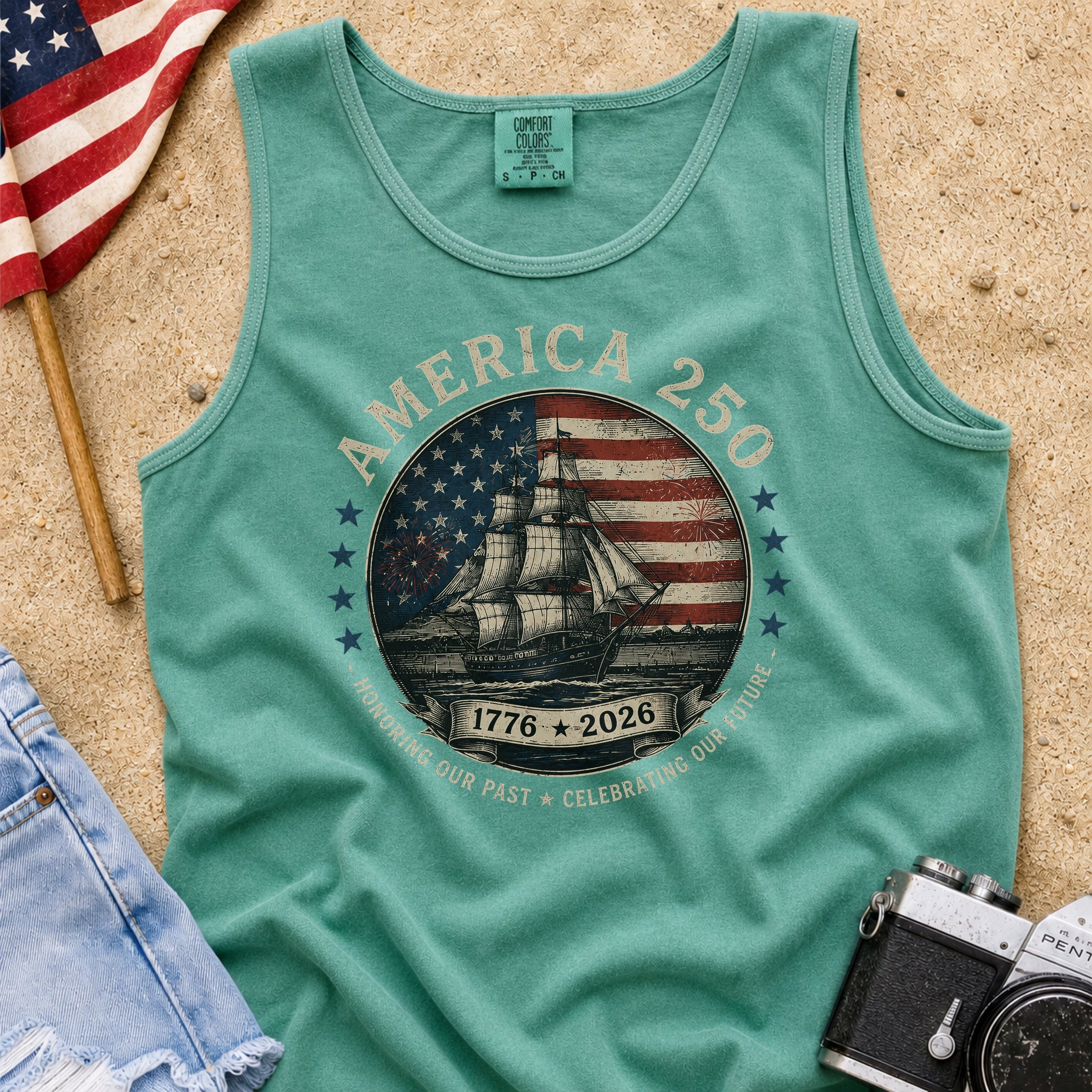 America 250 Vintage Ship & Flag Tank Top, 1776–2026 Independence Shirt Secondary image