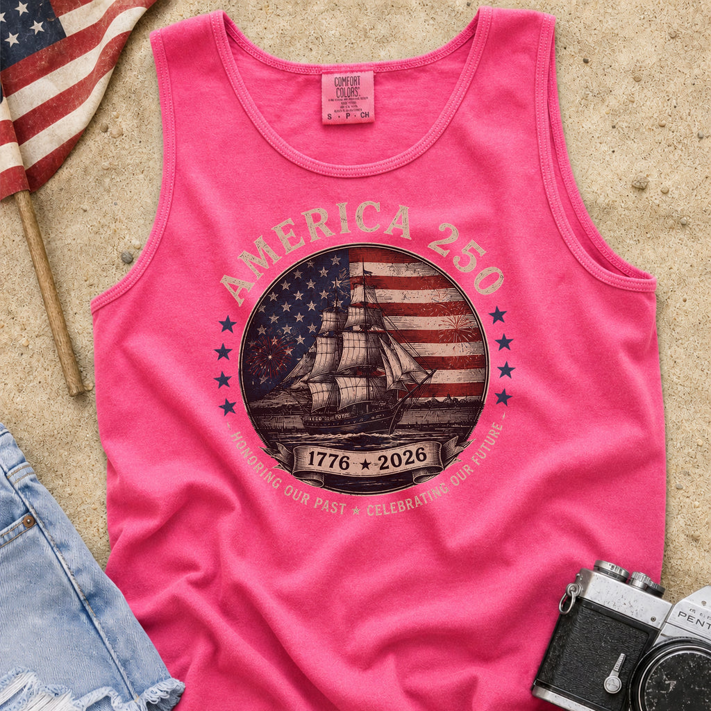 America 250 Vintage Ship & Flag Tank Top, 1776–2026 Independence Shirt