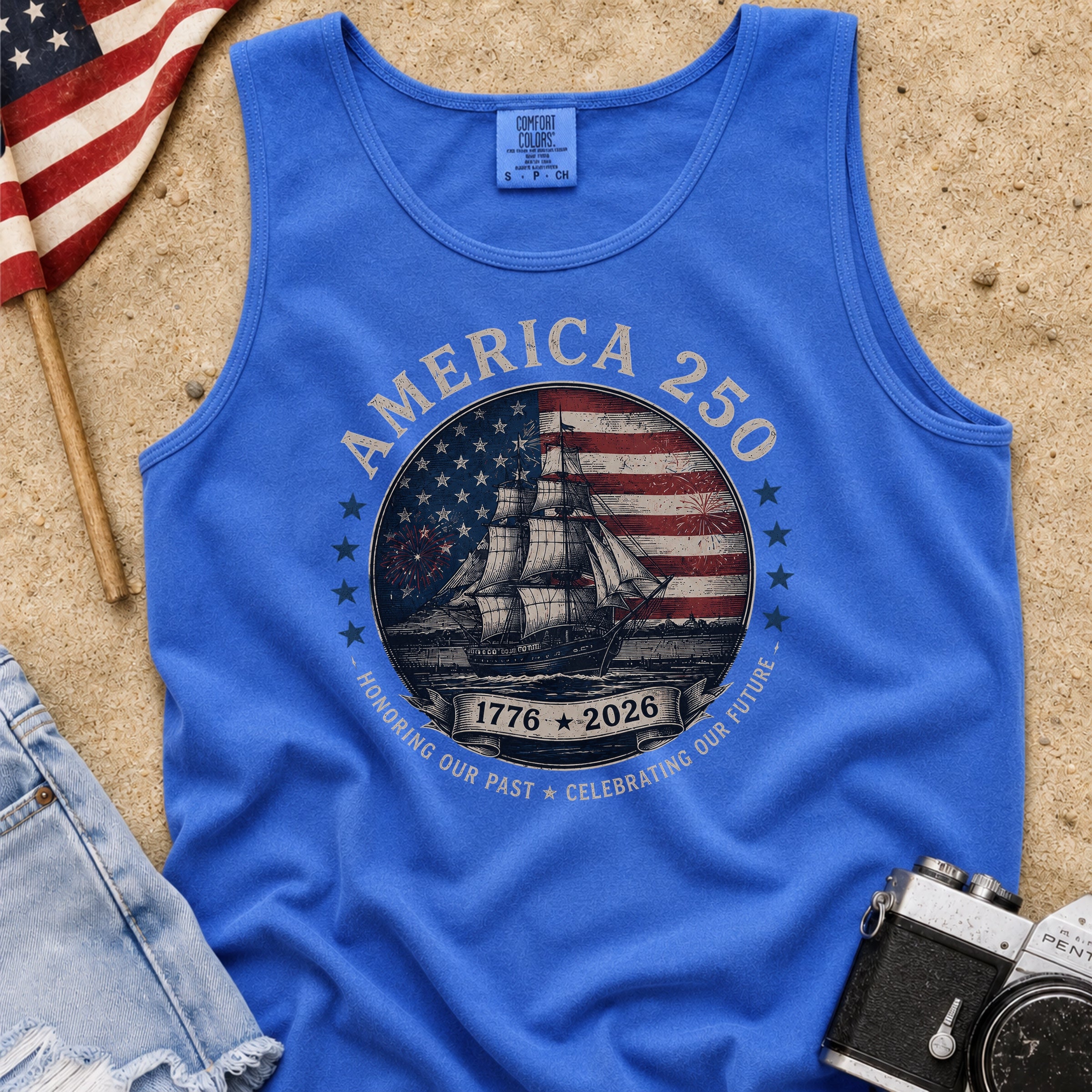 America 250 Vintage Ship & Flag Tank Top, 1776–2026 Independence Shirt