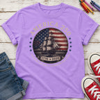 America 250 Vintage Ship & Flag Youth Tee, 1776–2026 Independence Shirt