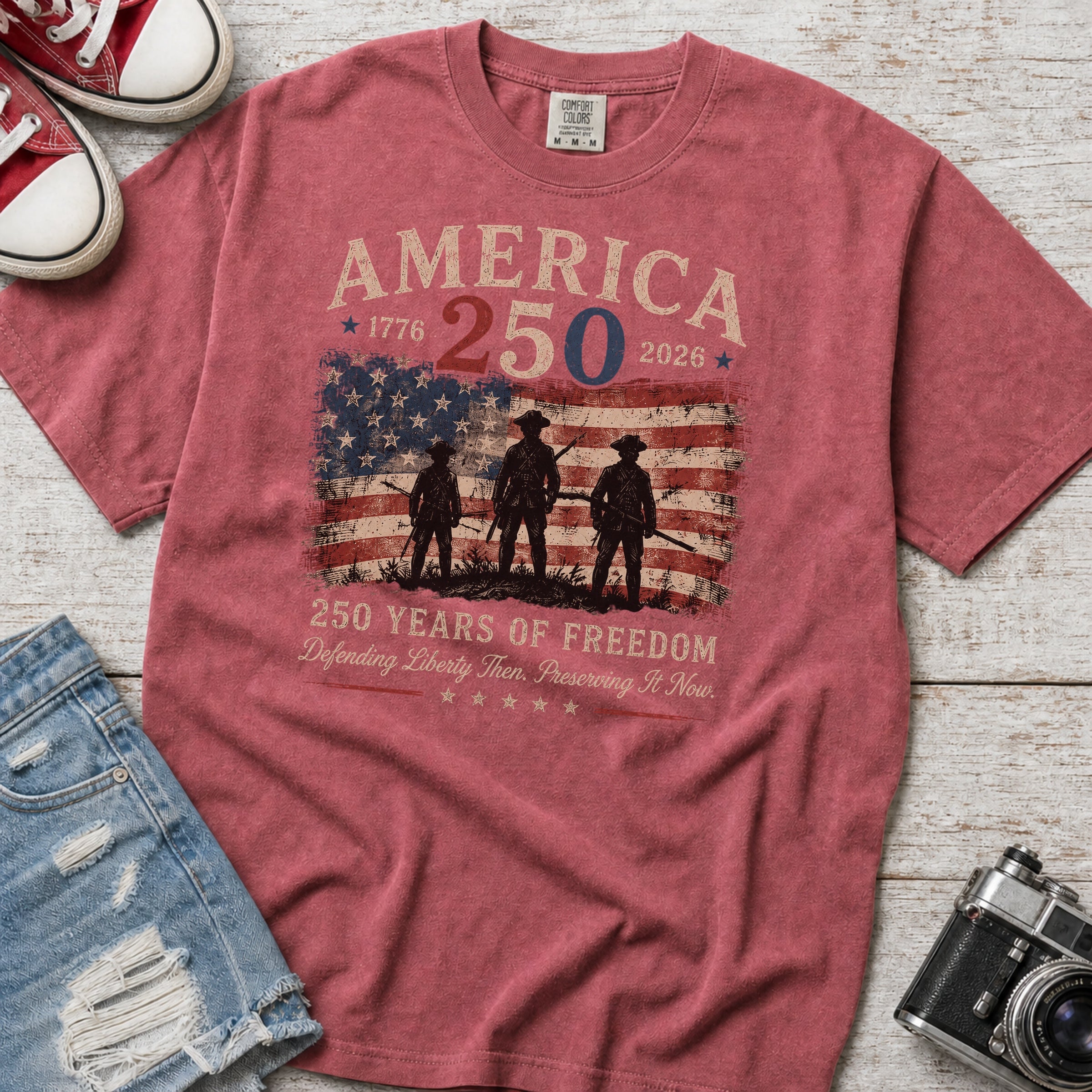 Defending Liberty America 250 Patriotic T-Shirt, 250 Years of Freedom Flag Tee Secondary image