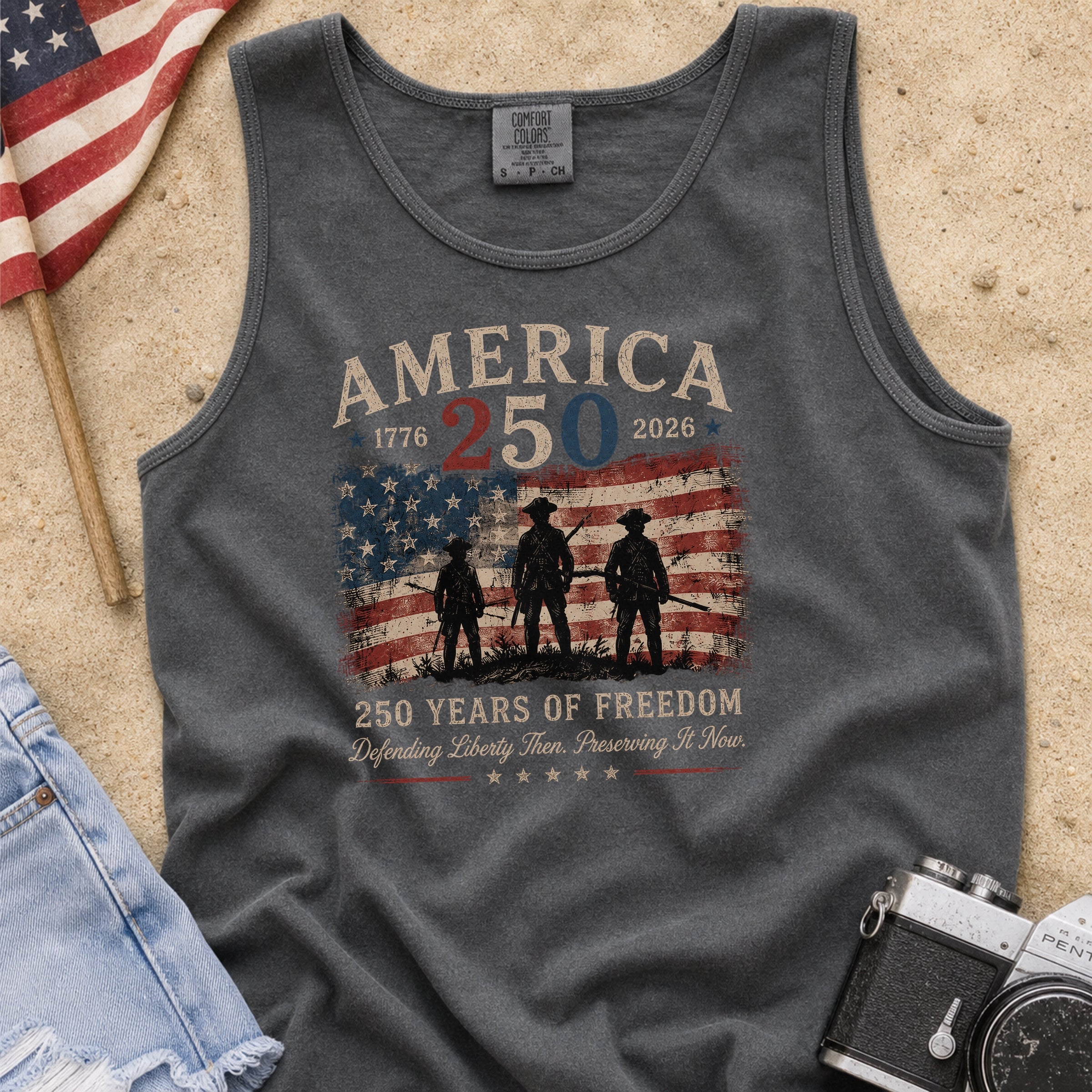 Defending Liberty America 250 Patriotic Tank Top, 250 Years of Freedom Flag Tank