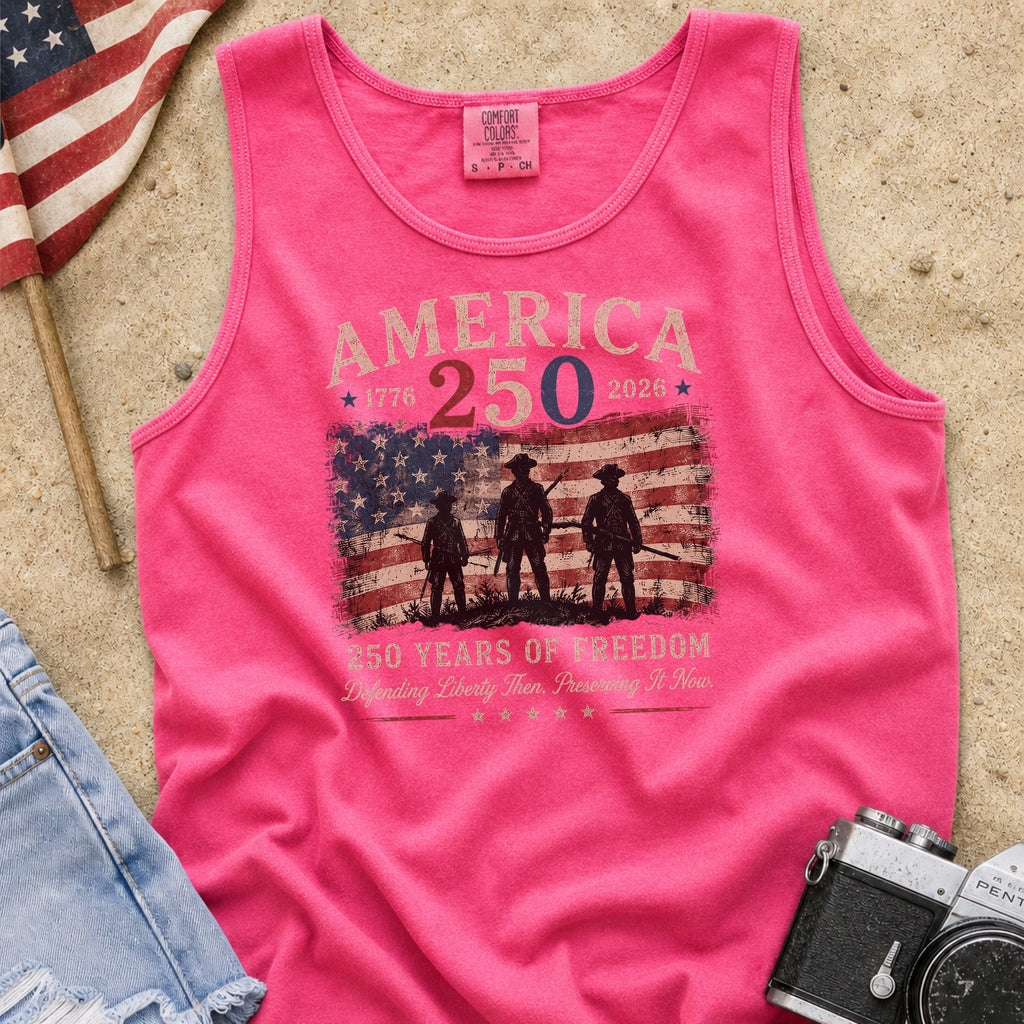 Defending Liberty America 250 Patriotic Tank Top, 250 Years of Freedom Flag Tank