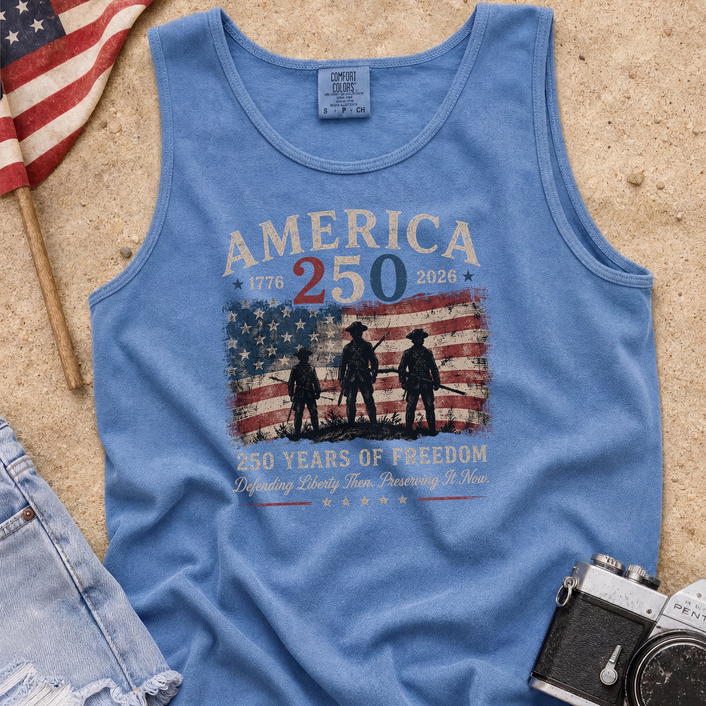 Defending Liberty America 250 Patriotic Tank Top, 250 Years of Freedom Flag Tank Main image