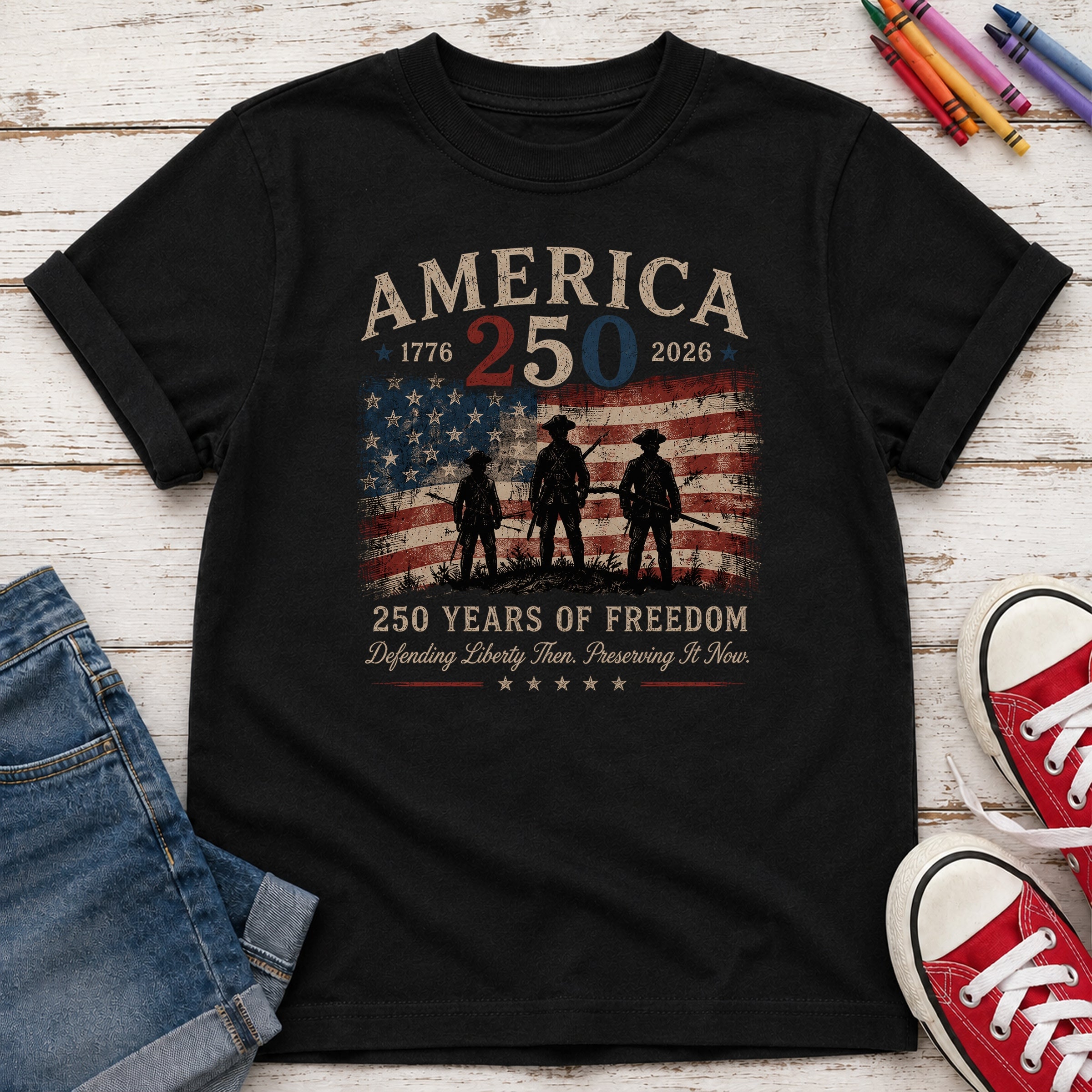 Defending Liberty America 250 Patriotic Youth Tee, 250 Years of Freedom Flag Secondary image