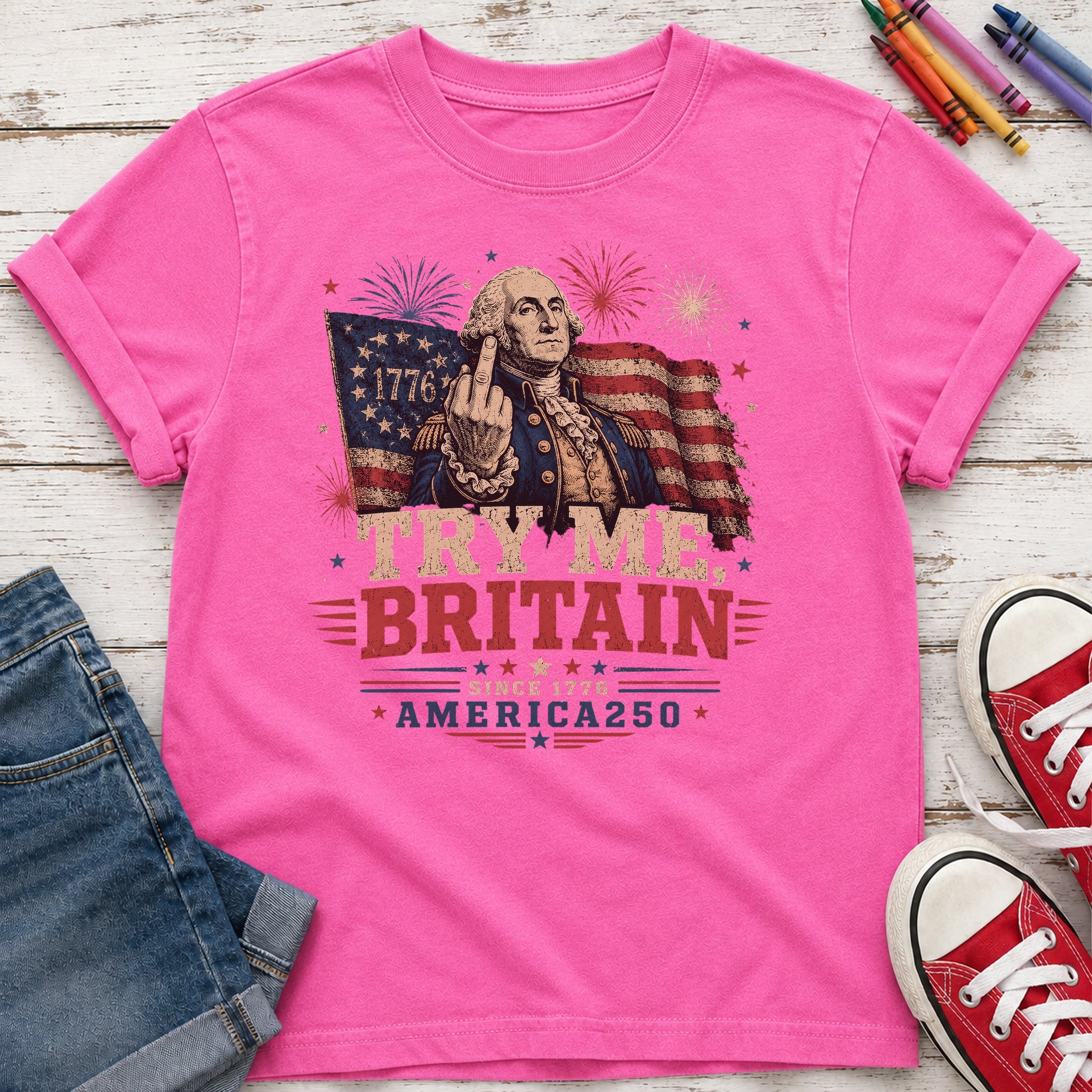 Try Me Britain Youth Tee, Patriotic America 250 Independence Day